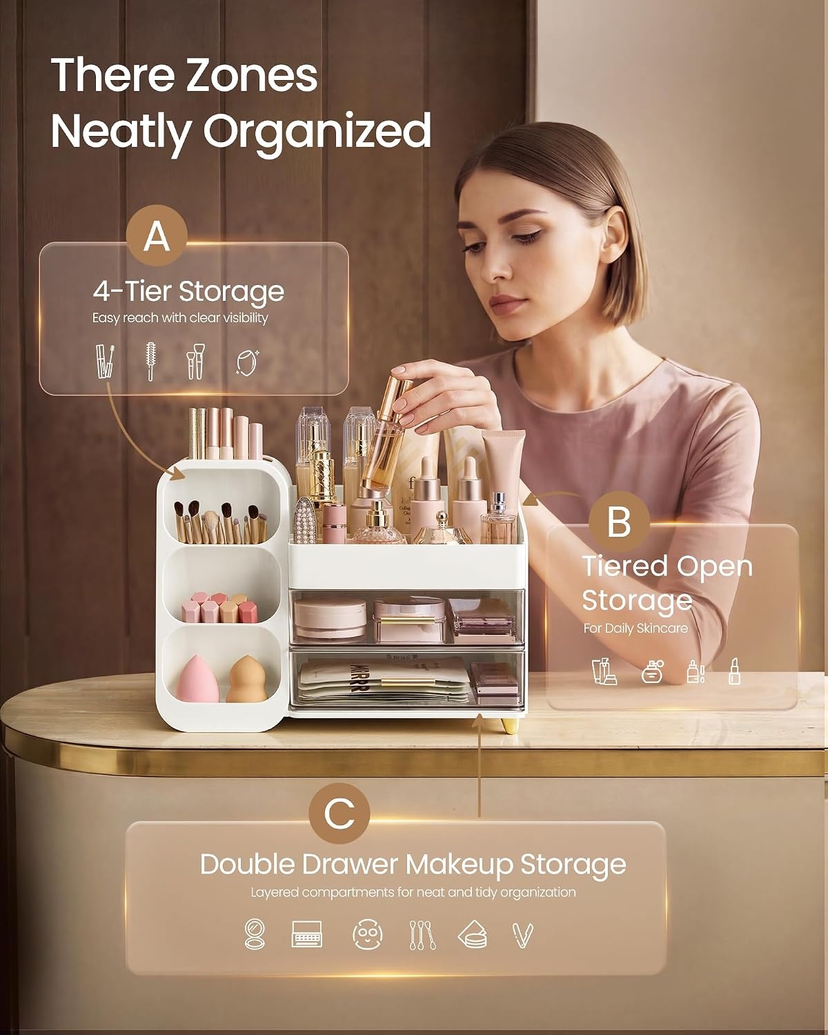 image:imageSONGMICS Makeup Organizer Cosmetic Display Case with 2 DrawersCloud White