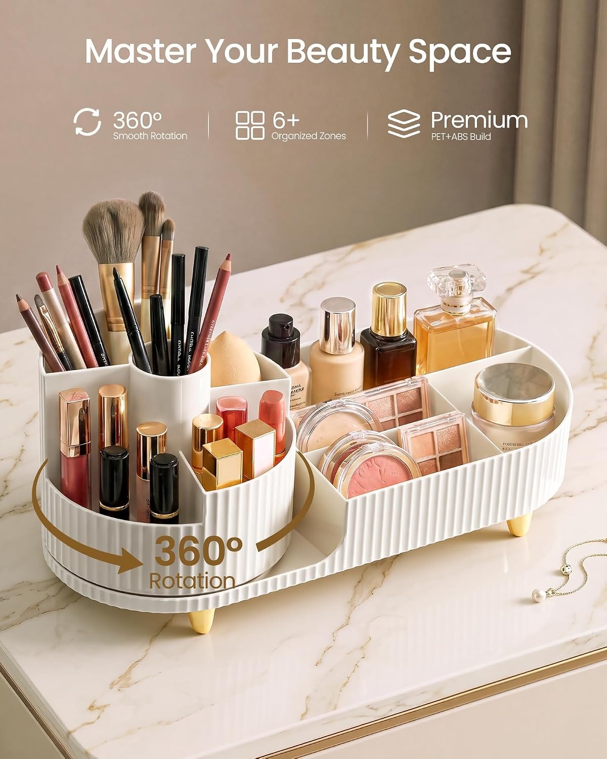 image:imageSONGMICS Makeup Organizer Cosmetic Display Case with 2 DrawersCloud White