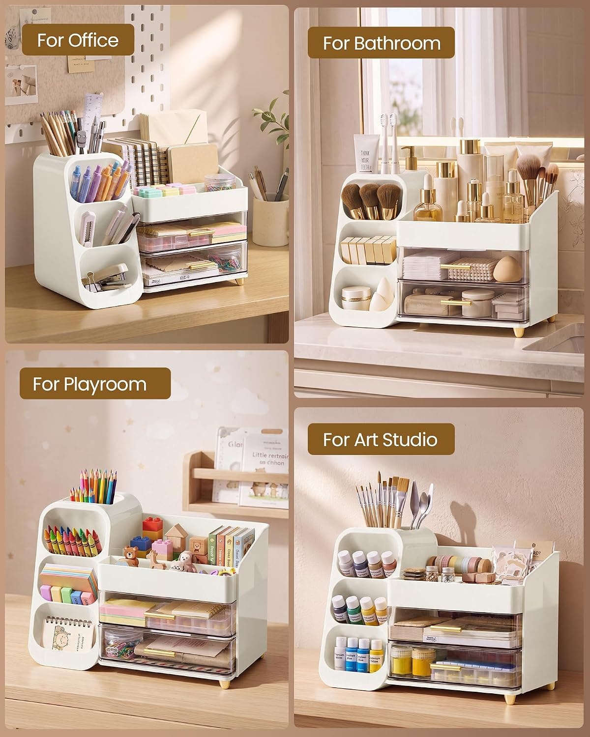 image:imageSONGMICS Makeup Organizer Cosmetic Display Case with 2 DrawersCloud White