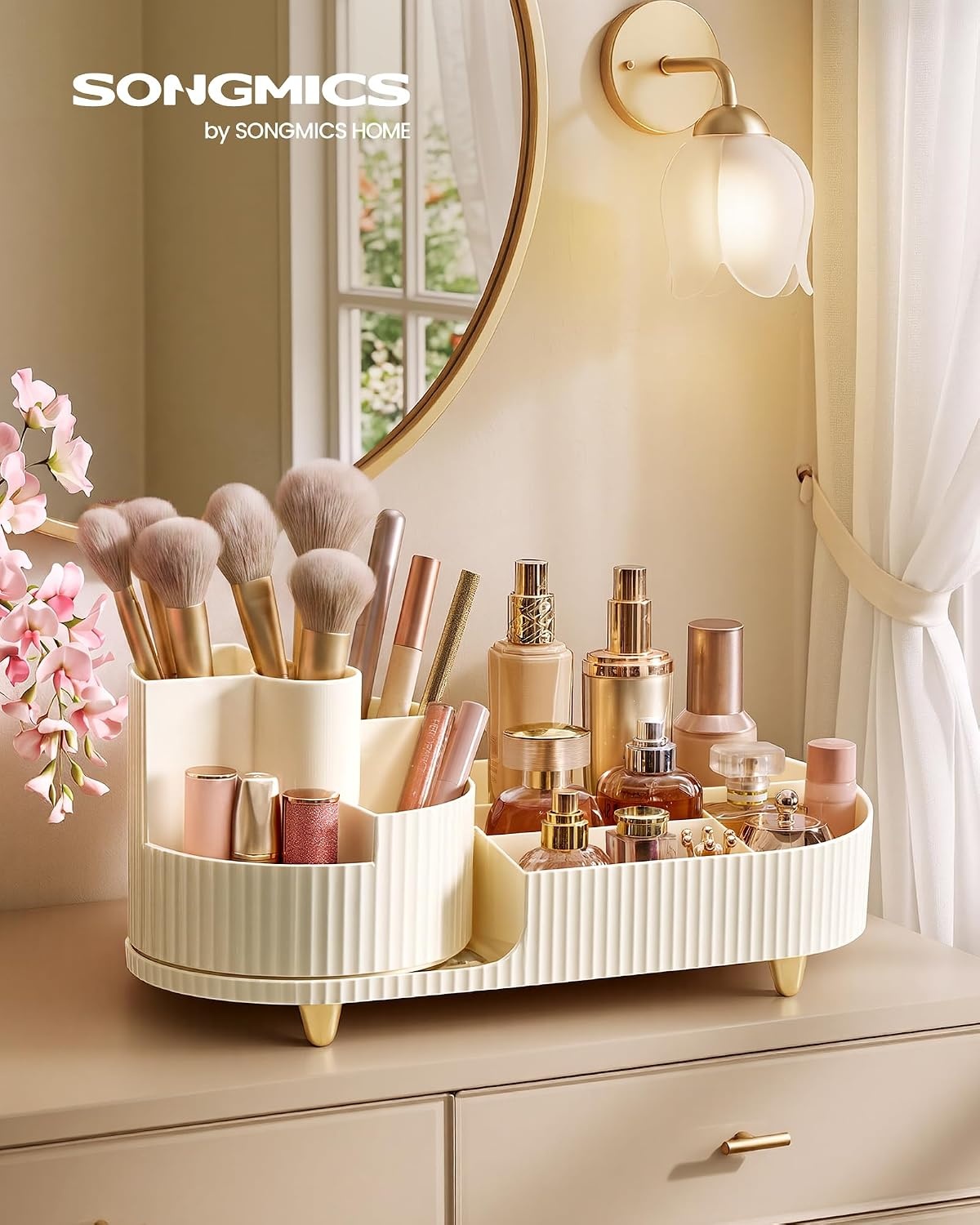 image:imageSONGMICS Makeup Organizer Cosmetic Display Case with 2 DrawersCream