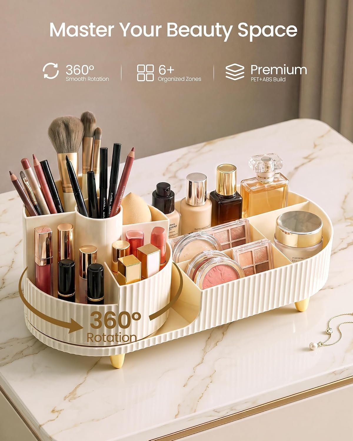 image:imageSONGMICS Makeup Organizer Cosmetic Display Case with 2 DrawersCream