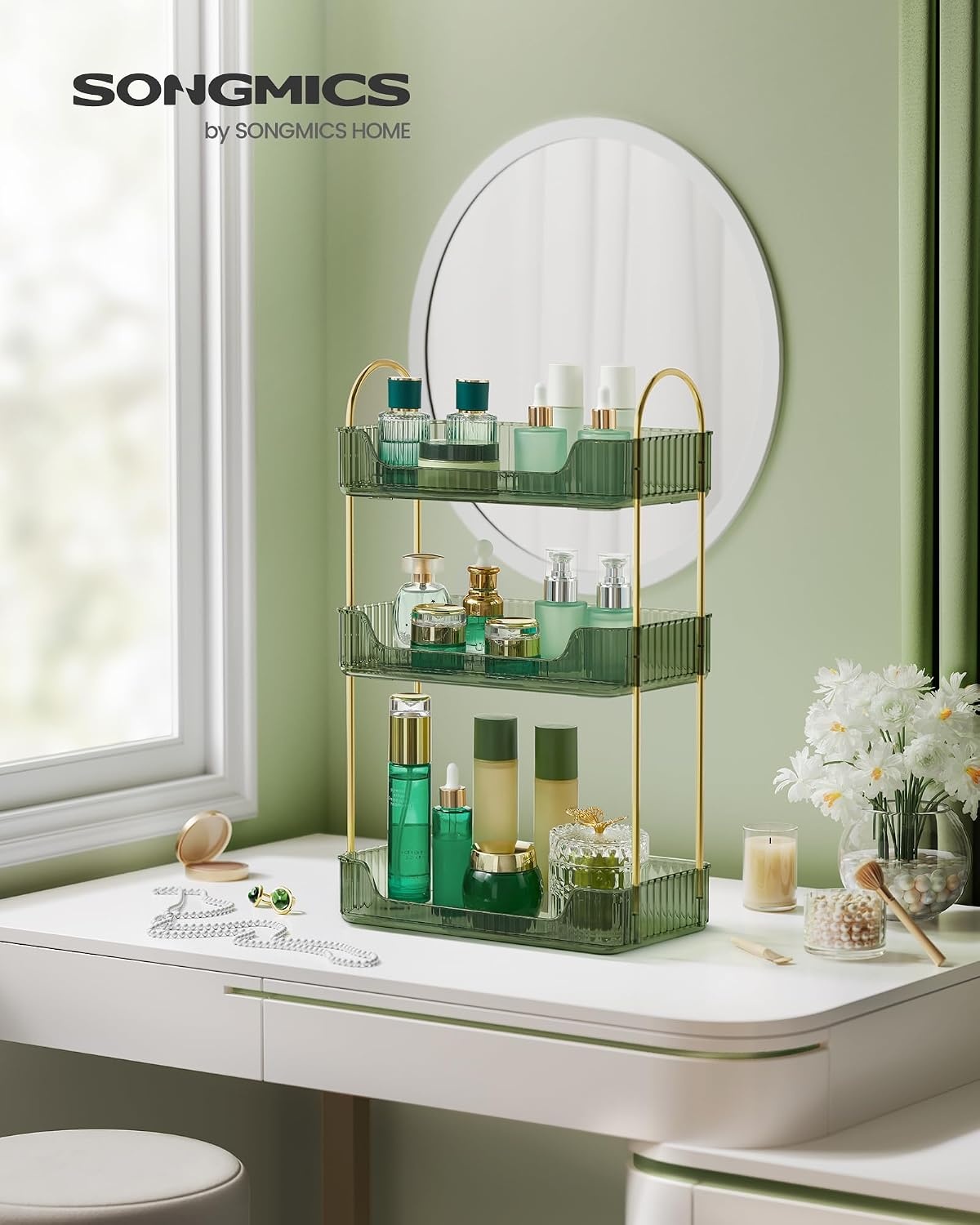 image:imageSONGMICS Makeup Organizer Cosmetic Display Case with 2 DrawersPale Green