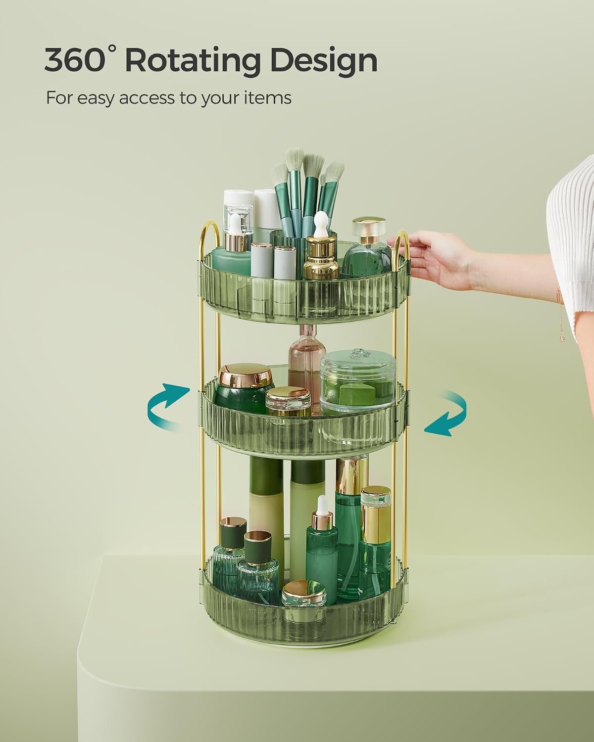 image:imageSONGMICS Makeup Organizer Cosmetic Display Case with 2 DrawersPale Green