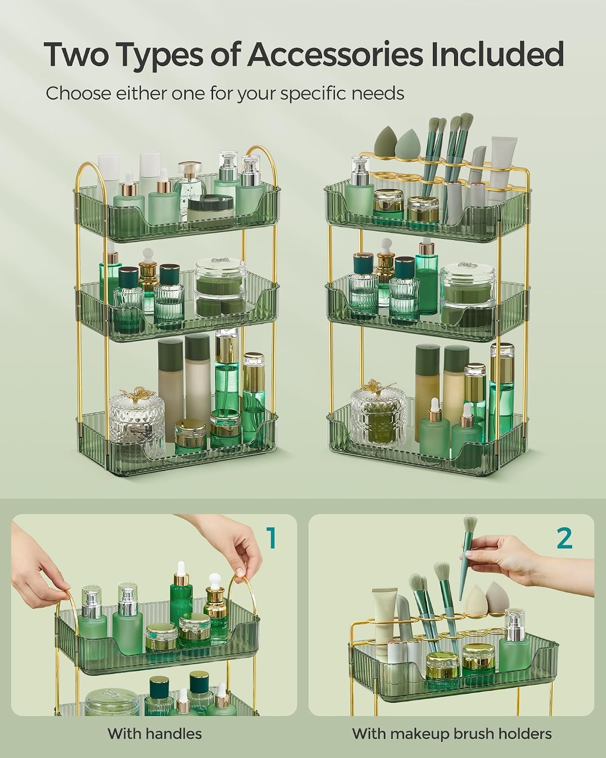 image:imageSONGMICS Makeup Organizer Cosmetic Display Case with 2 DrawersPale Green