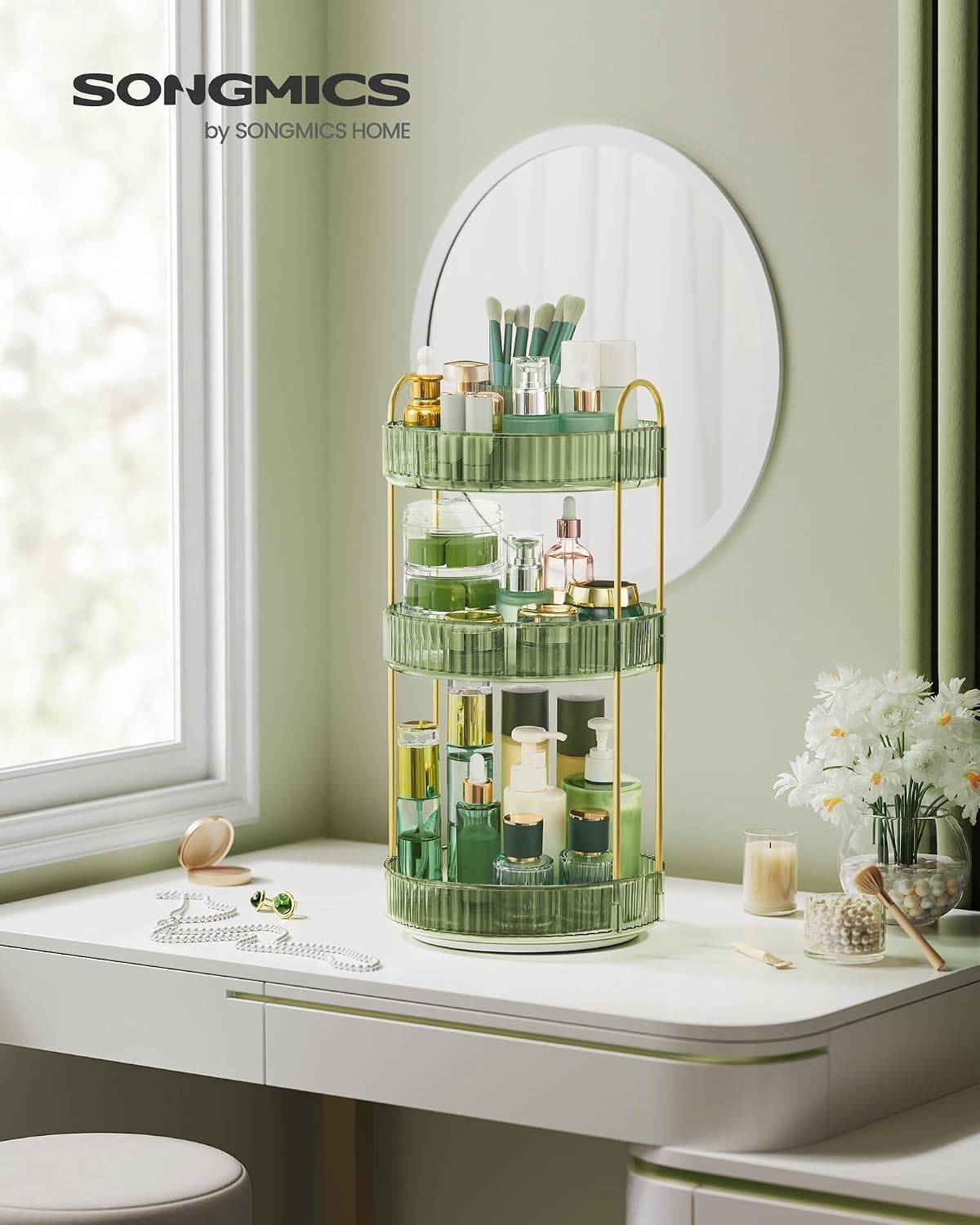 image:imageSONGMICS Makeup Organizer Cosmetic Display Case with 2 DrawersPale Green