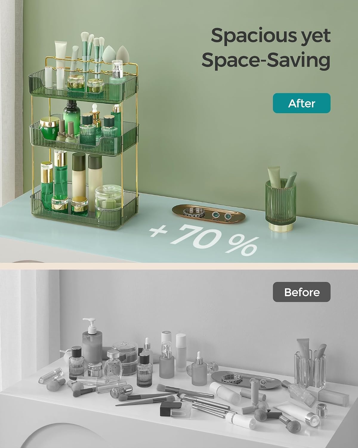 image:imageSONGMICS Makeup Organizer Cosmetic Display Case with 2 DrawersPale Green