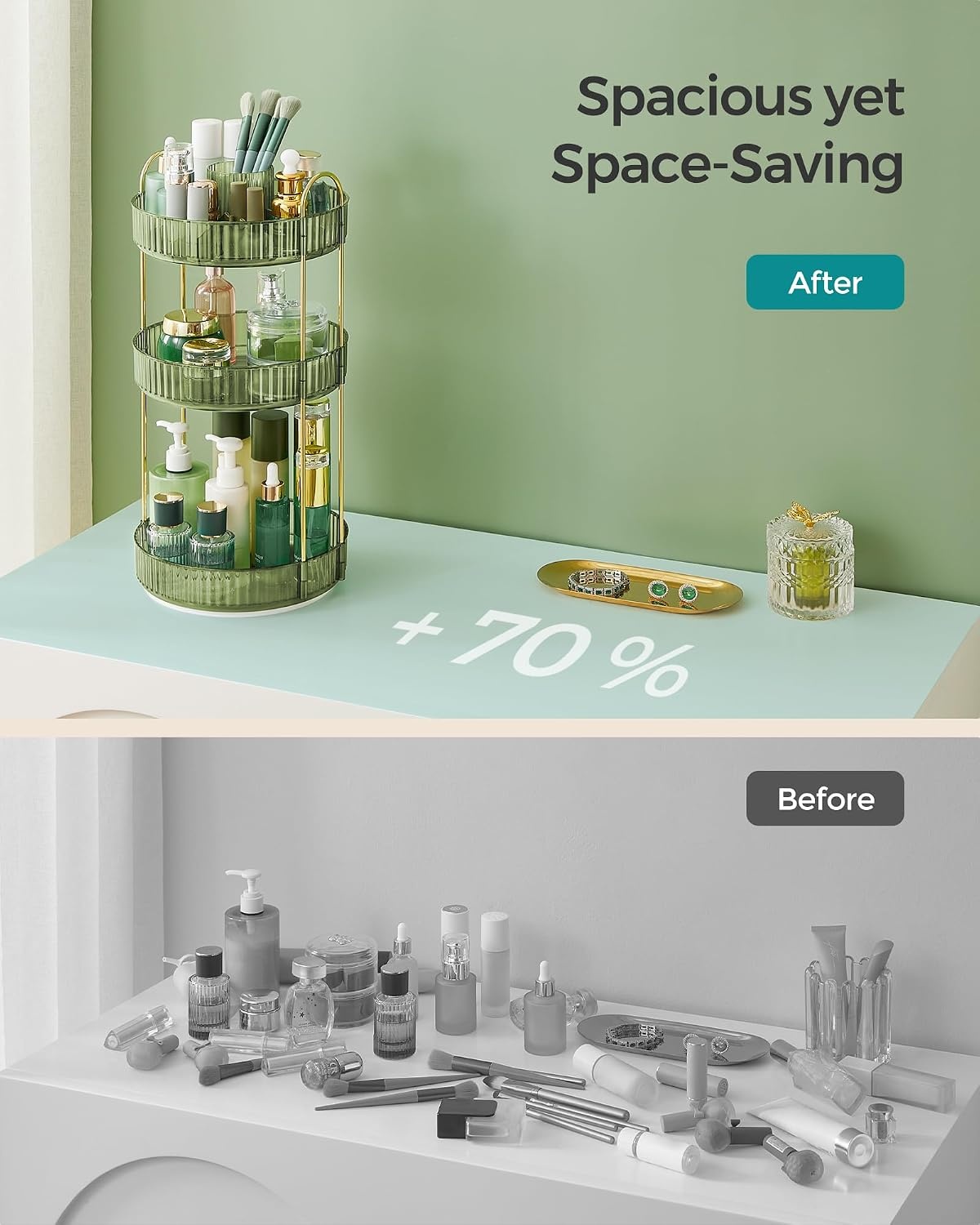 image:imageSONGMICS Makeup Organizer Cosmetic Display Case with 2 DrawersPale Green