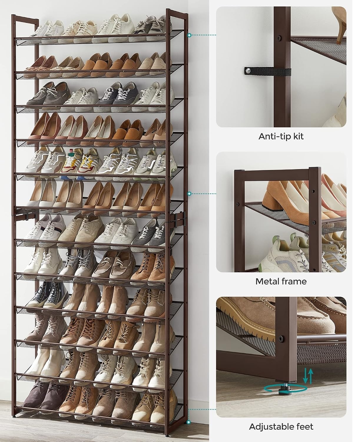 image:imageSONGMICS Metal Shoe Rack 10Tier Shoe Organizer Holds 5060 PairsBronze