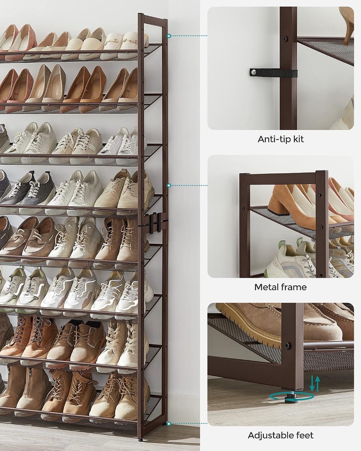image:imageSONGMICS Metal Shoe Rack 10Tier Shoe Organizer Holds 5060 PairsBronze