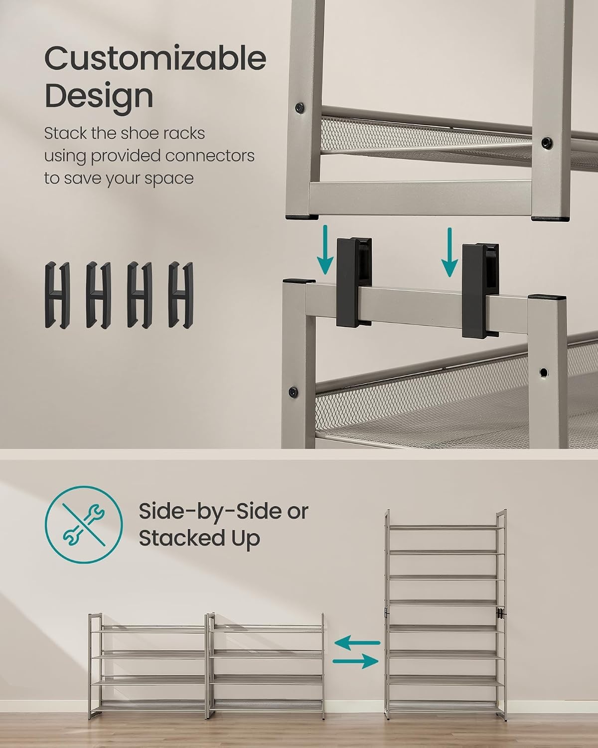 image:imageSONGMICS Metal Shoe Rack 10Tier Shoe Organizer Holds 5060 PairsCappuccino Beige