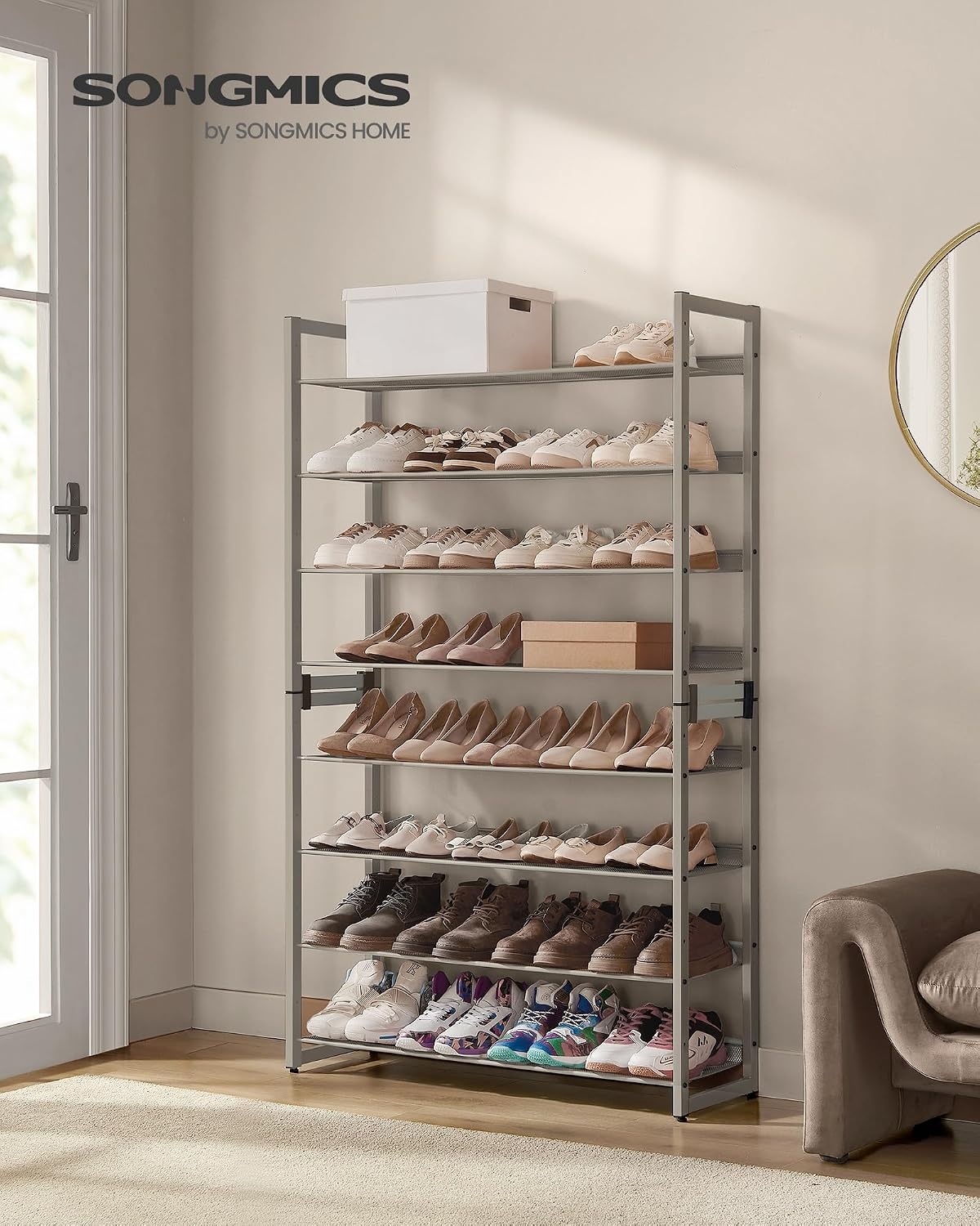 image:imageSONGMICS Metal Shoe Rack 10Tier Shoe Organizer Holds 5060 PairsCappuccino Beige