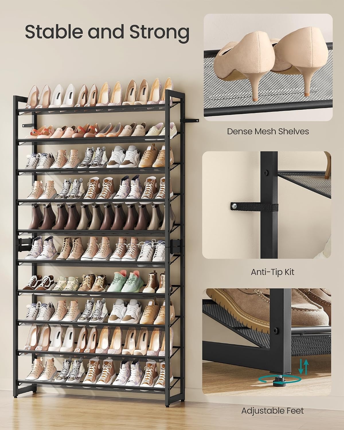 image:imageSONGMICS Metal Shoe Rack 10Tier Shoe Organizer Holds 5060 PairsInk Black