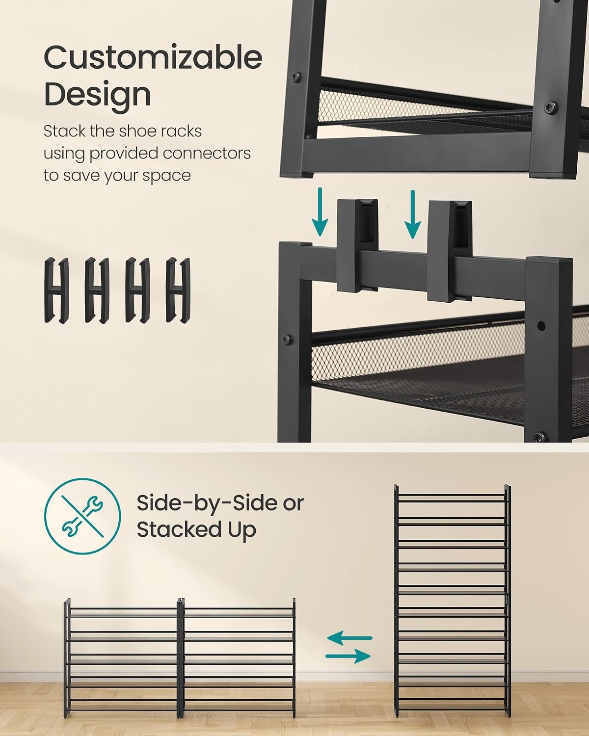 image:imageSONGMICS Metal Shoe Rack 10Tier Shoe Organizer Holds 5060 PairsInk Black