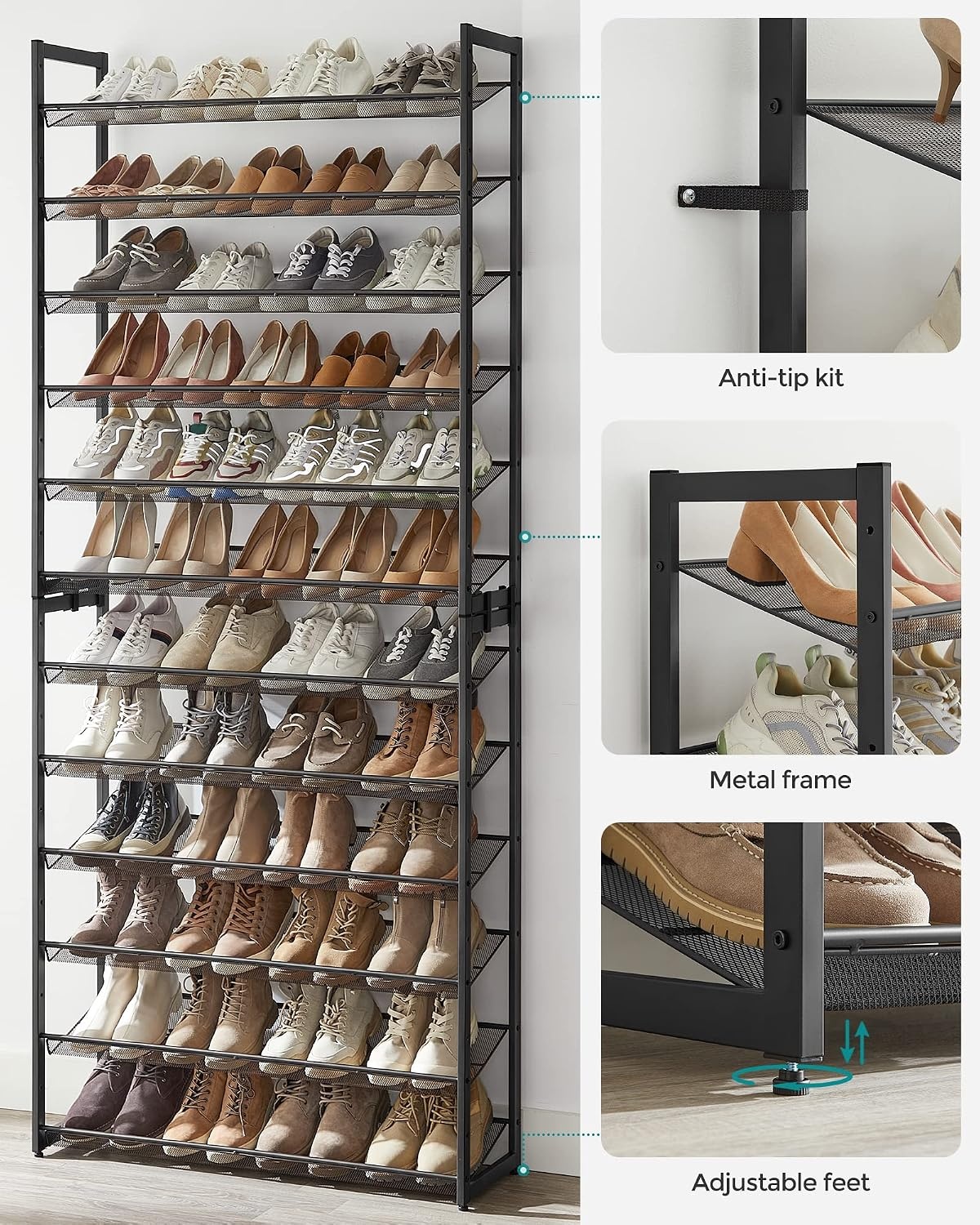 image:imageSONGMICS Metal Shoe Rack 10Tier Shoe Organizer Holds 5060 PairsInk Black