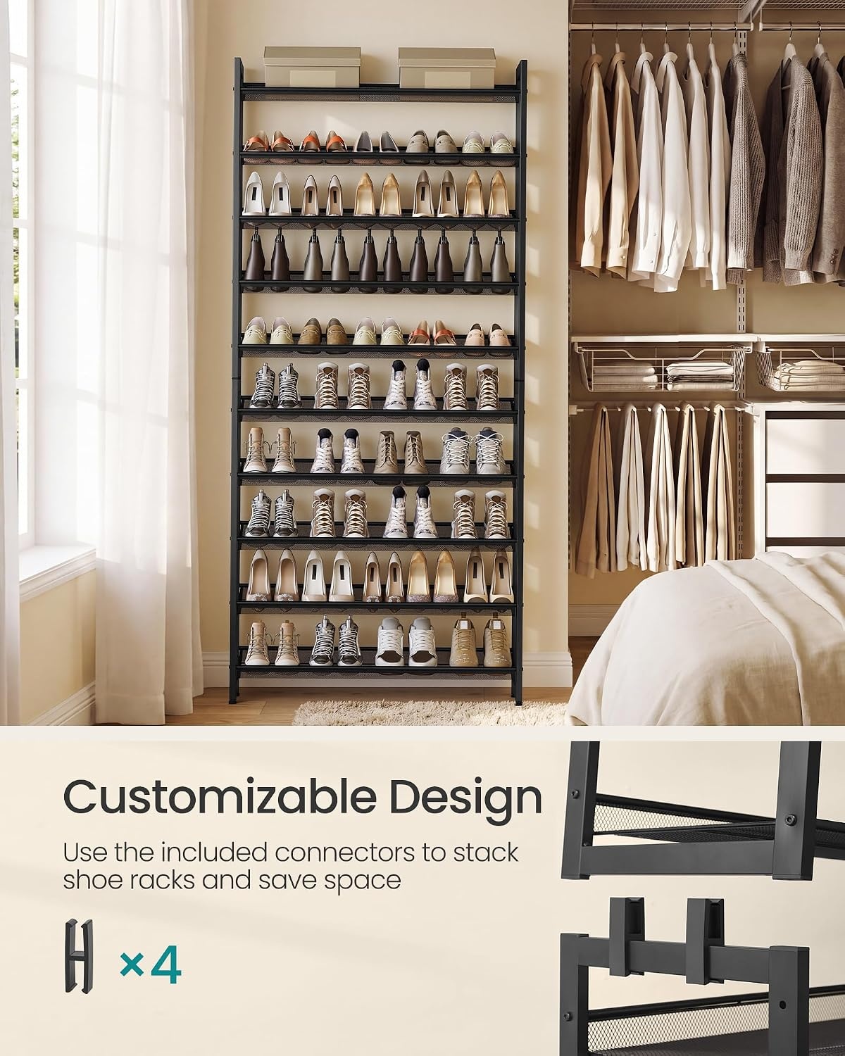 image:imageSONGMICS Metal Shoe Rack 10Tier Shoe Organizer Holds 5060 PairsInk Black