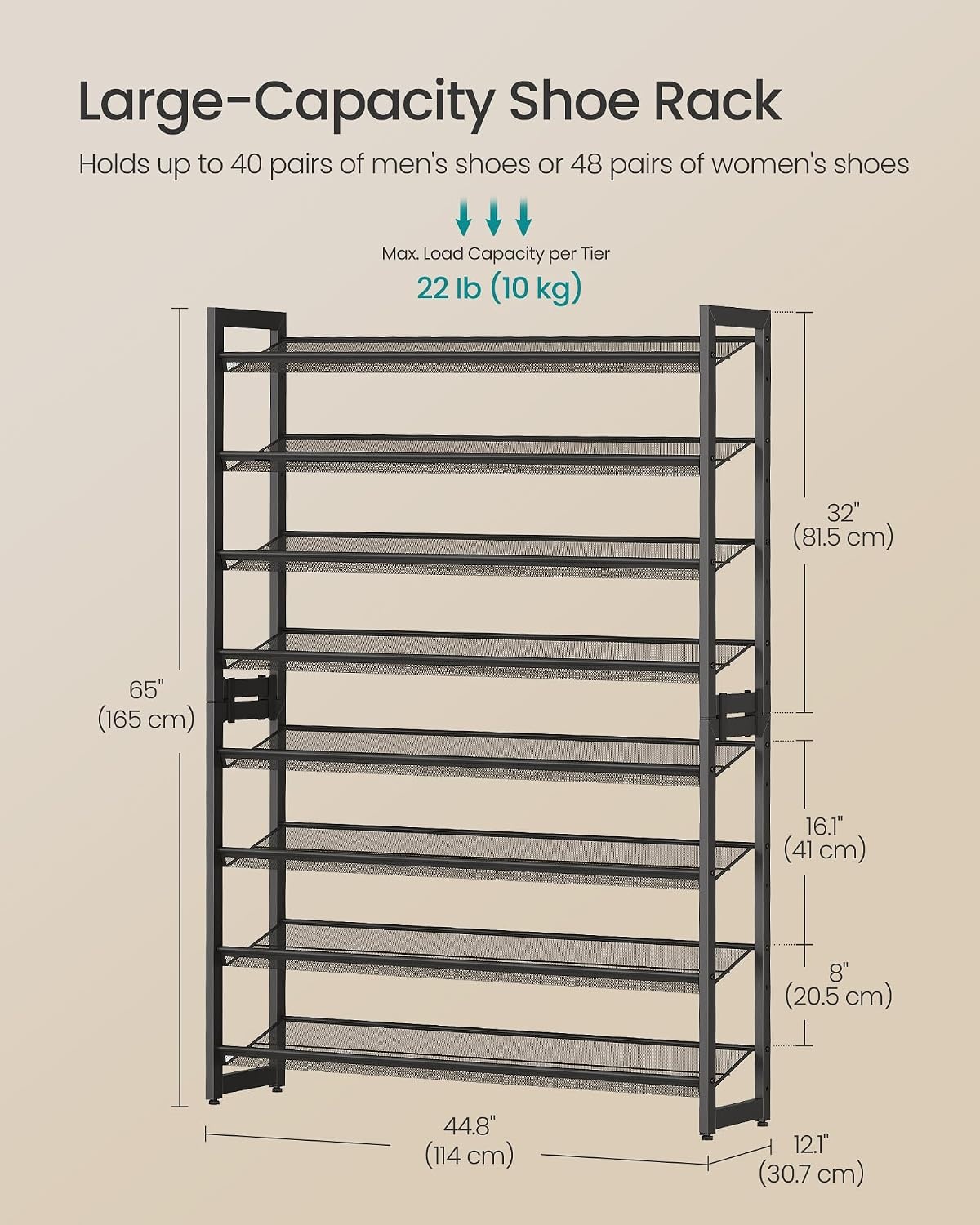 image:imageSONGMICS Metal Shoe Rack 10Tier Shoe Organizer Holds 5060 PairsInk Black