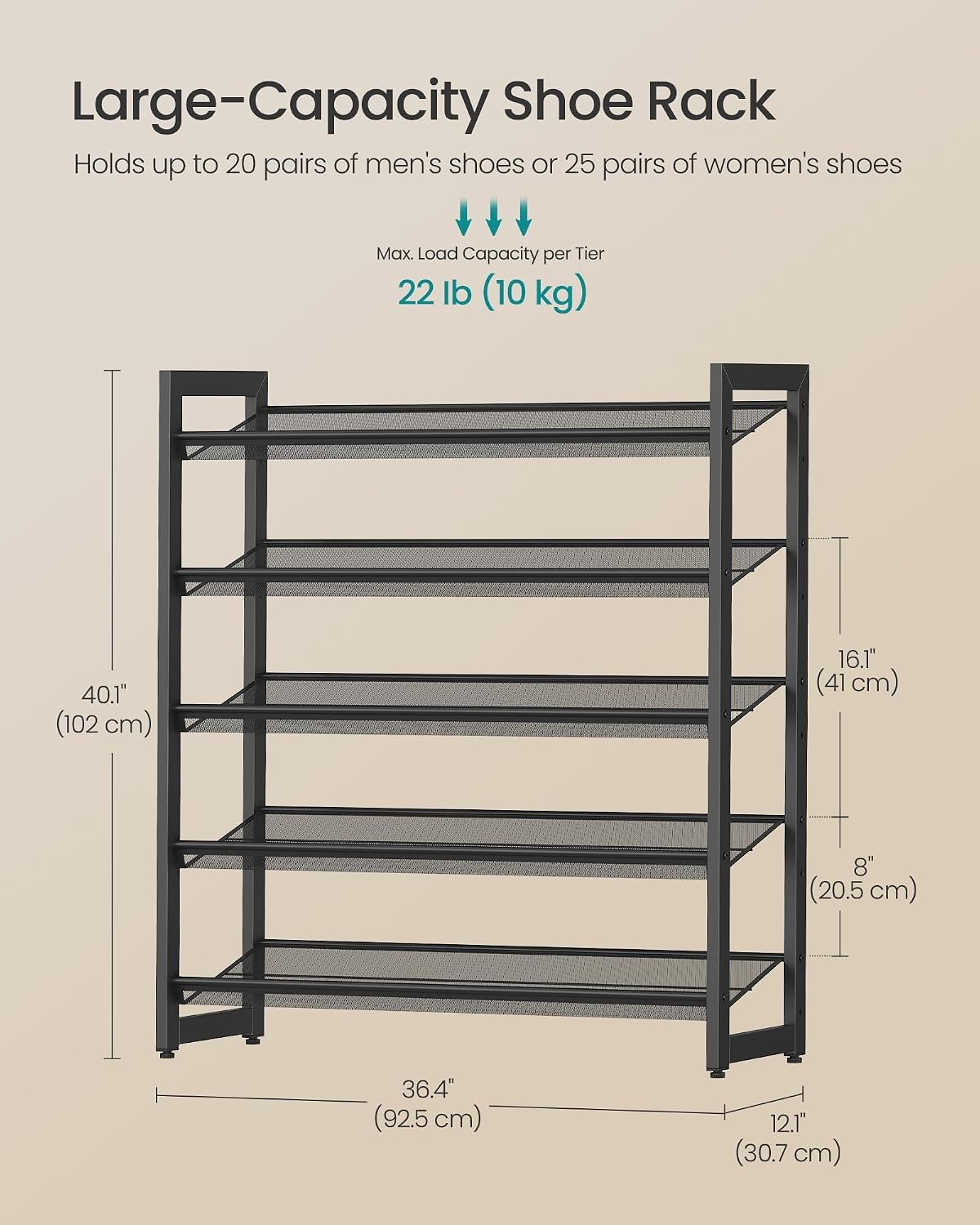 image:imageSONGMICS Metal Shoe Rack 10Tier Shoe Organizer Holds 5060 PairsInk Black