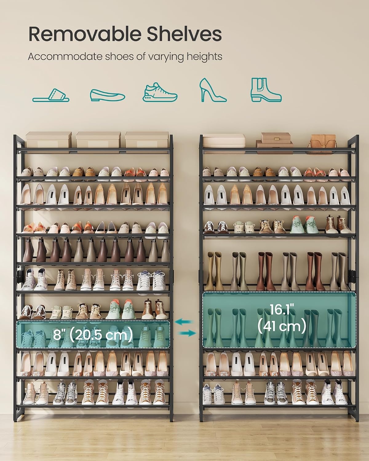image:imageSONGMICS Metal Shoe Rack 10Tier Shoe Organizer Holds 5060 PairsInk Black
