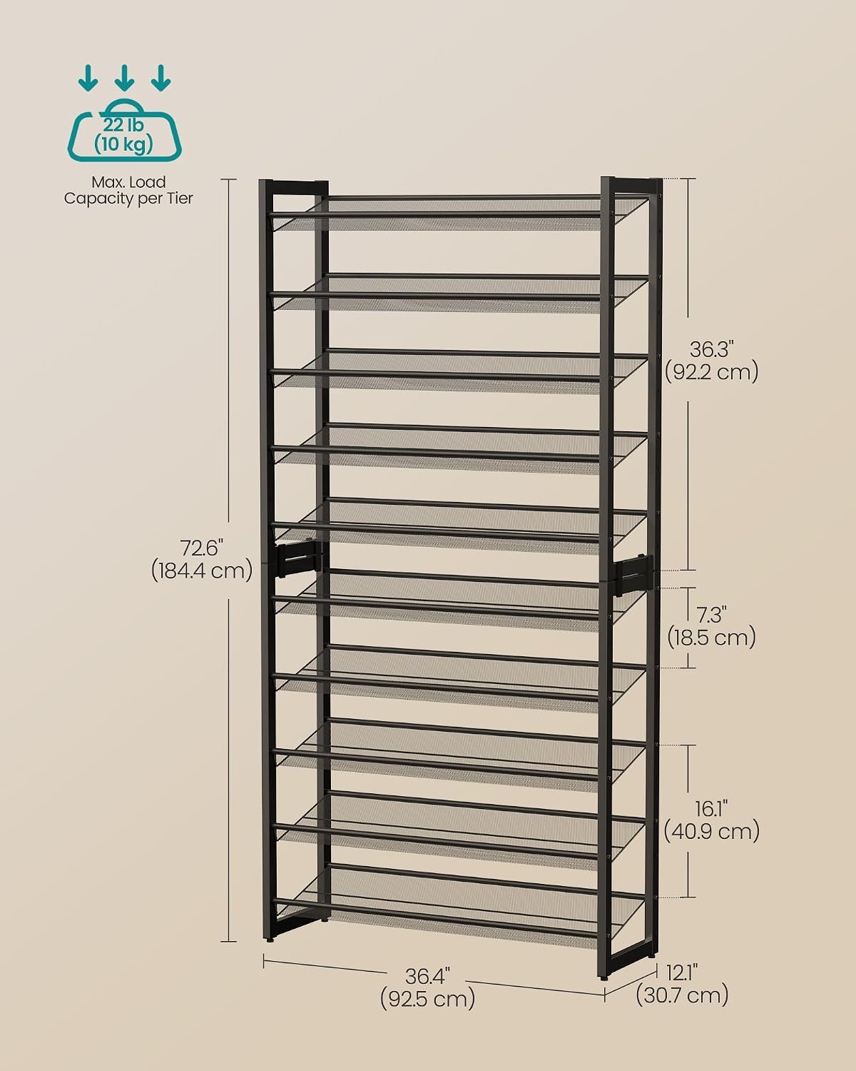 image:imageSONGMICS Metal Shoe Rack 10Tier Shoe Organizer Holds 5060 PairsInk Black
