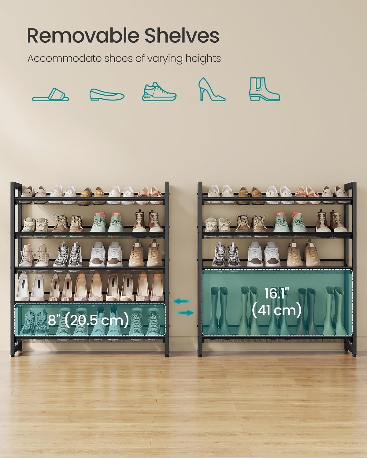 image:imageSONGMICS Metal Shoe Rack 10Tier Shoe Organizer Holds 5060 PairsInk Black