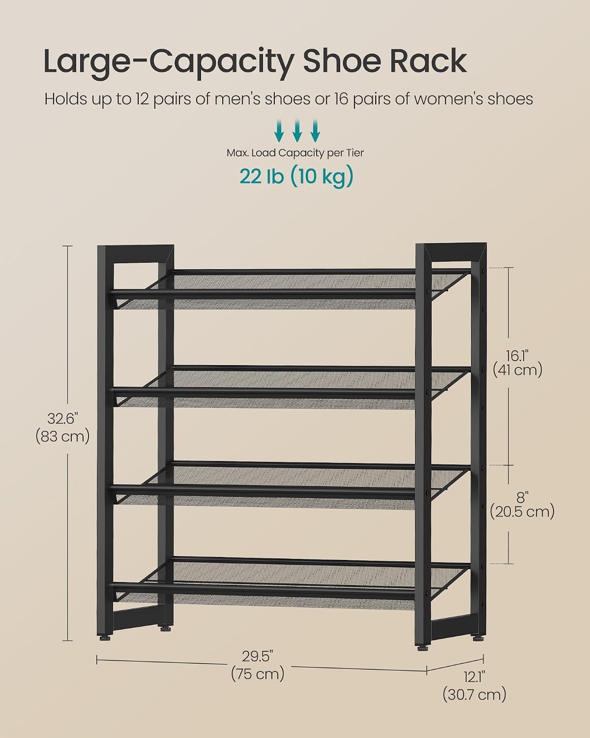 image:imageSONGMICS Metal Shoe Rack 10Tier Shoe Organizer Holds 5060 PairsInk Black
