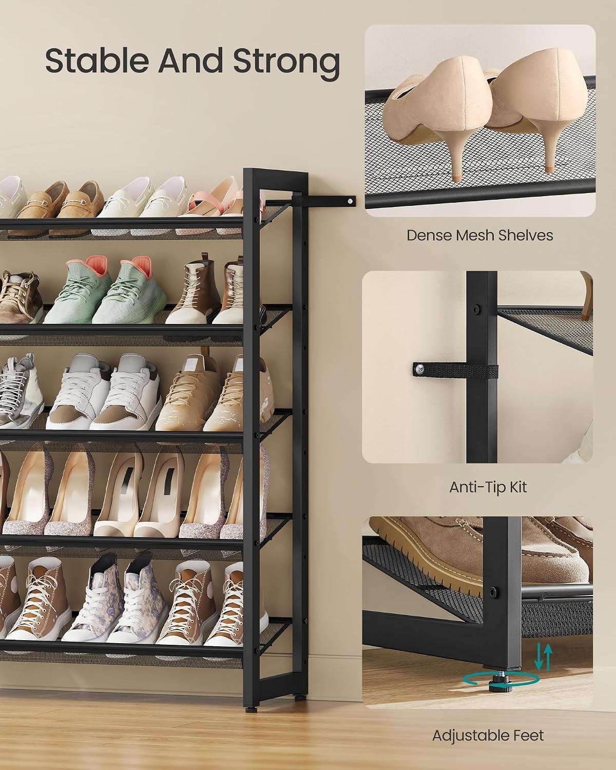 image:imageSONGMICS Metal Shoe Rack 10Tier Shoe Organizer Holds 5060 PairsInk Black