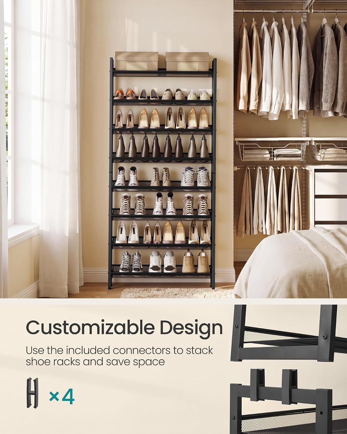image:imageSONGMICS Metal Shoe Rack 10Tier Shoe Organizer Holds 5060 PairsInk Black