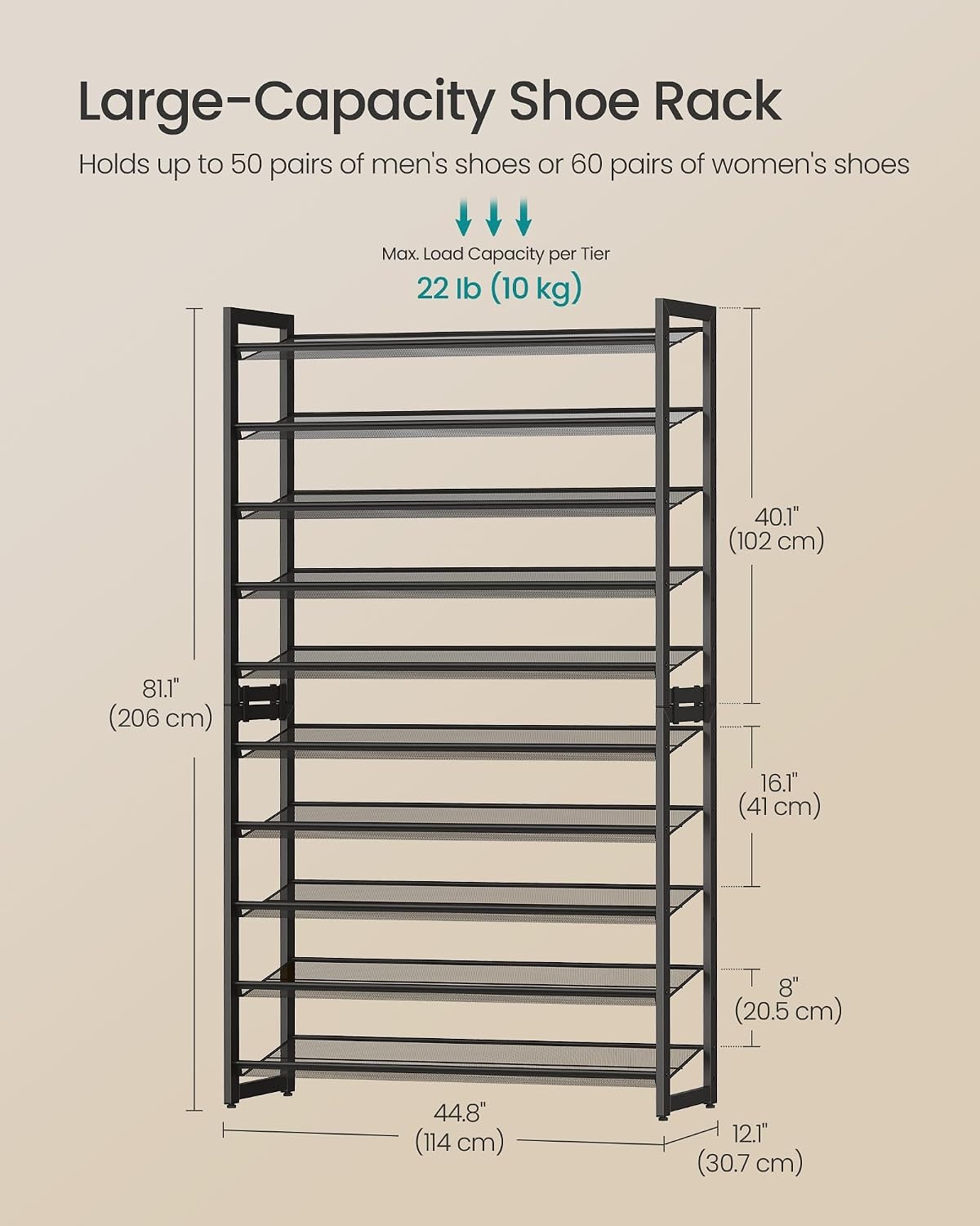 image:imageSONGMICS Metal Shoe Rack 10Tier Shoe Organizer Holds 5060 PairsInk Black