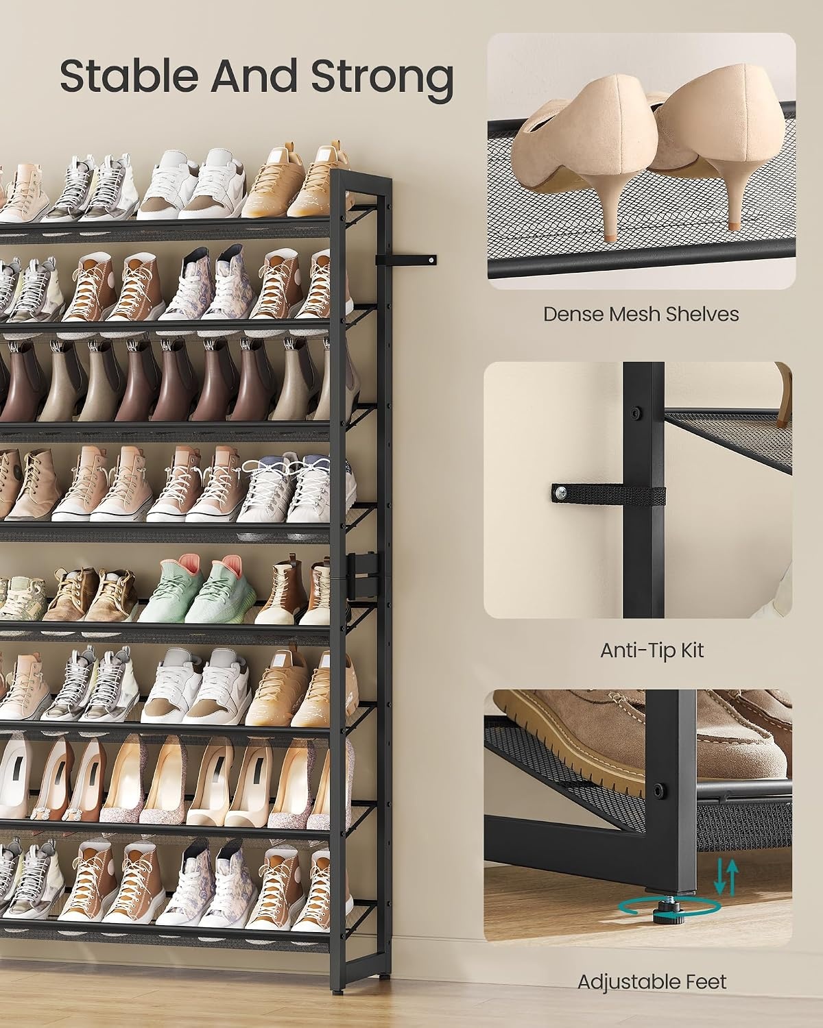 image:imageSONGMICS Metal Shoe Rack 10Tier Shoe Organizer Holds 5060 PairsInk Black