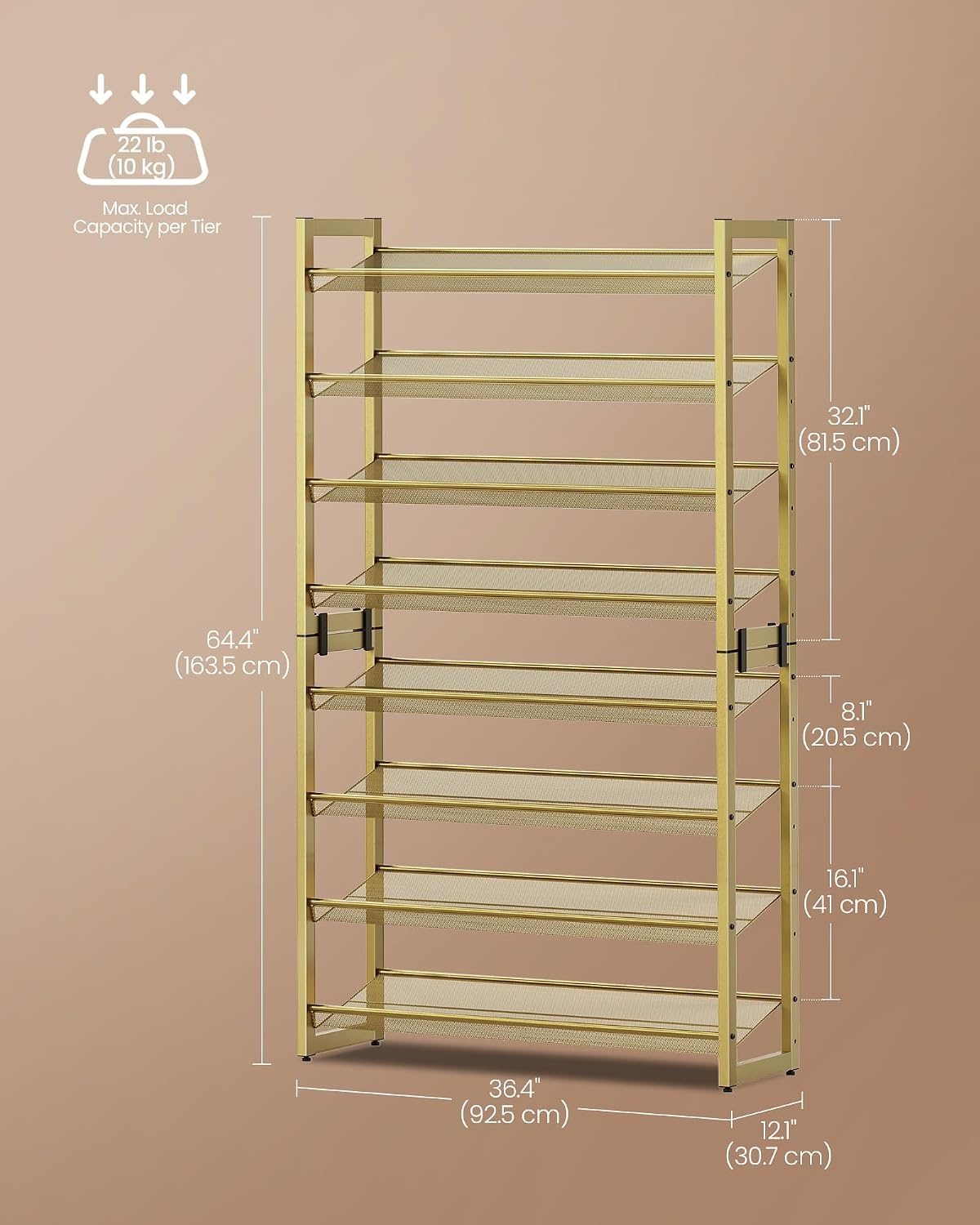 image:imageSONGMICS Metal Shoe Rack 10Tier Shoe Organizer Holds 5060 PairsPale Gold