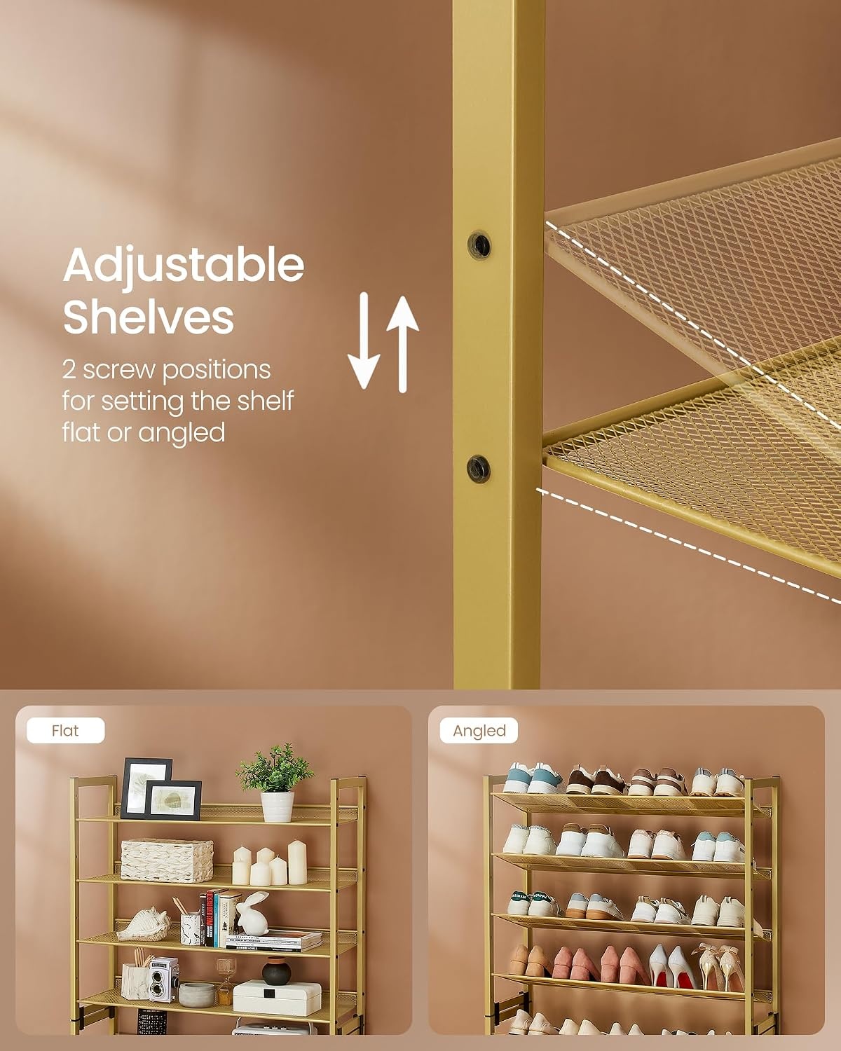 image:imageSONGMICS Metal Shoe Rack 10Tier Shoe Organizer Holds 5060 PairsPale Gold