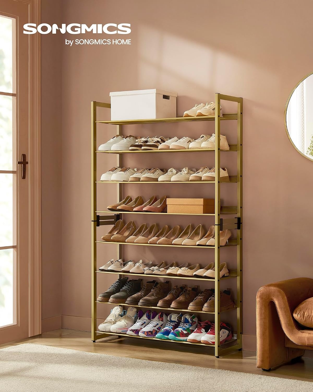 image:imageSONGMICS Metal Shoe Rack 10Tier Shoe Organizer Holds 5060 PairsPale Gold