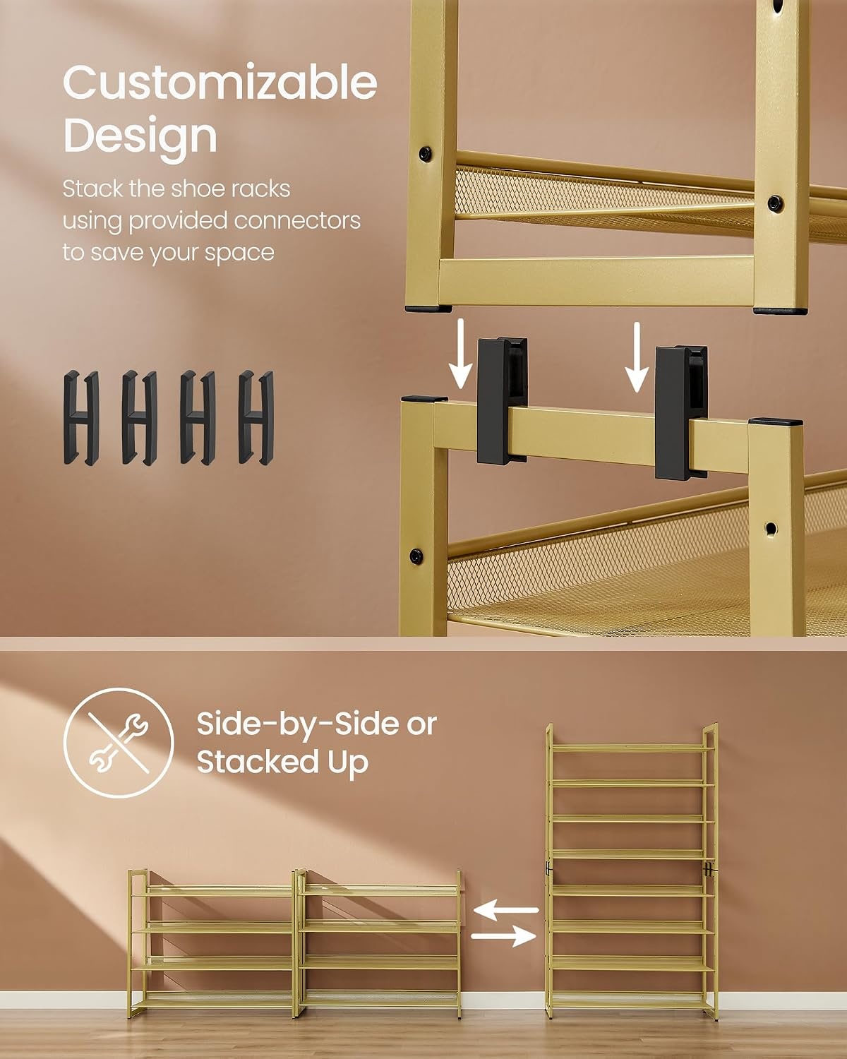 image:imageSONGMICS Metal Shoe Rack 10Tier Shoe Organizer Holds 5060 PairsPale Gold