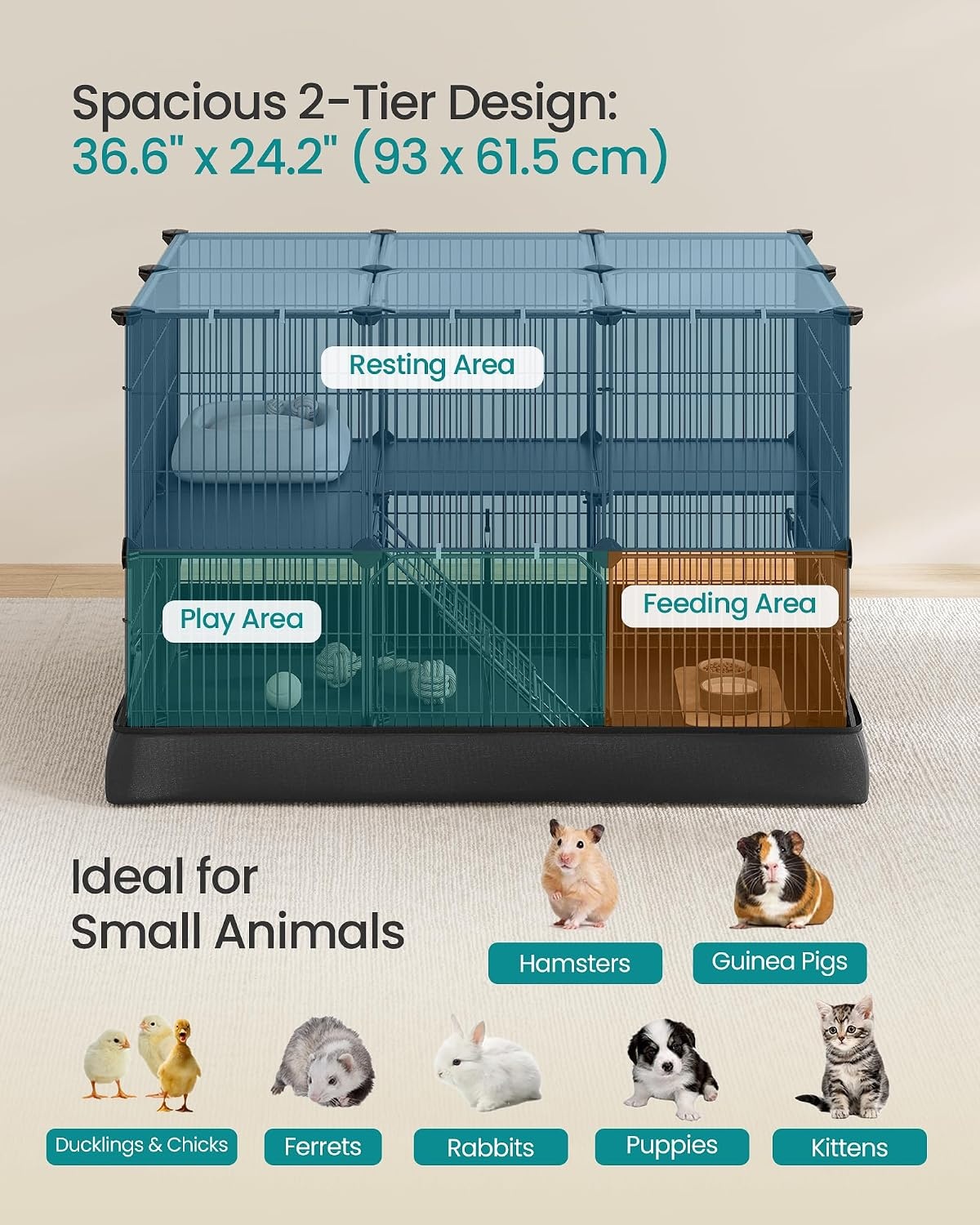 image:imageSONGMICS Pet Playpen 2Tier Steel Pen with RoofInk Black