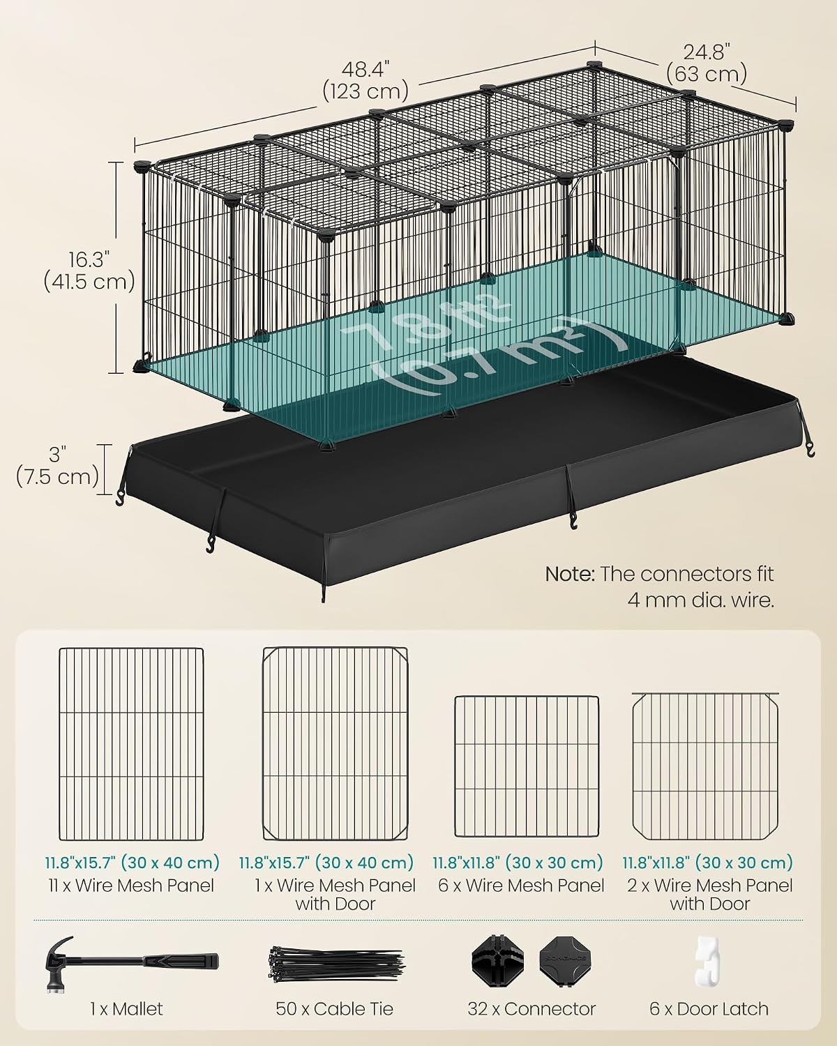 image:imageSONGMICS Pet Playpen 2Tier Steel Pen with RoofInk Black
