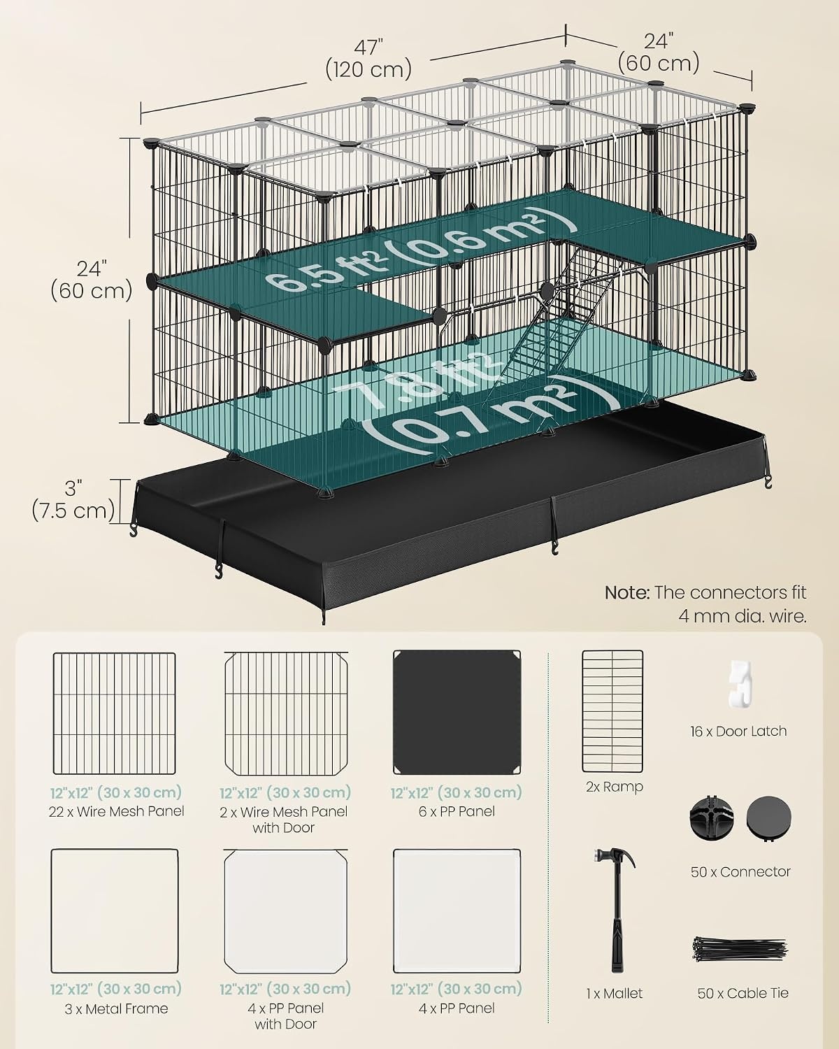 image:imageSONGMICS Pet Playpen 2Tier Steel Pen with RoofInk Black