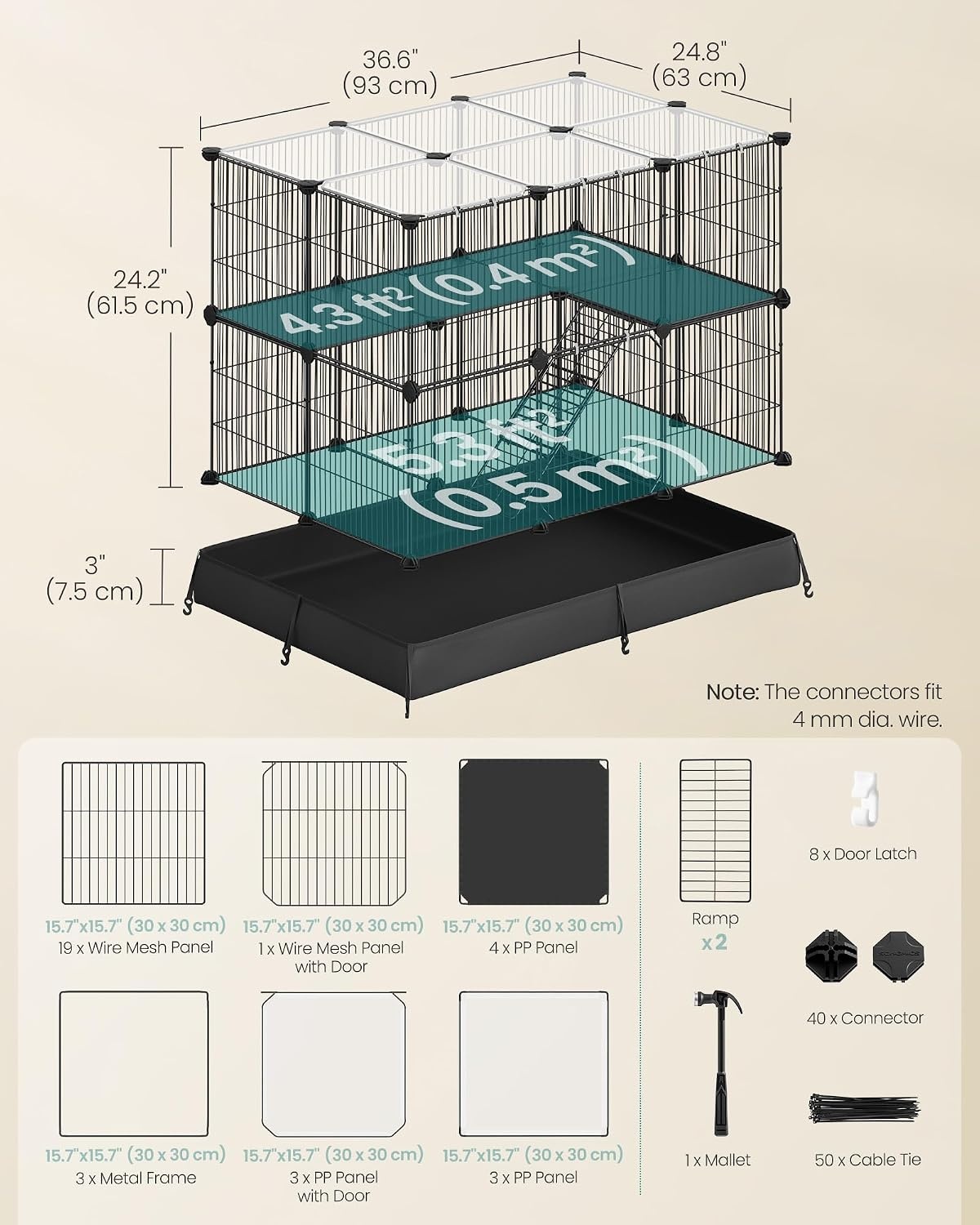 image:imageSONGMICS Pet Playpen 2Tier Steel Pen with RoofInk Black