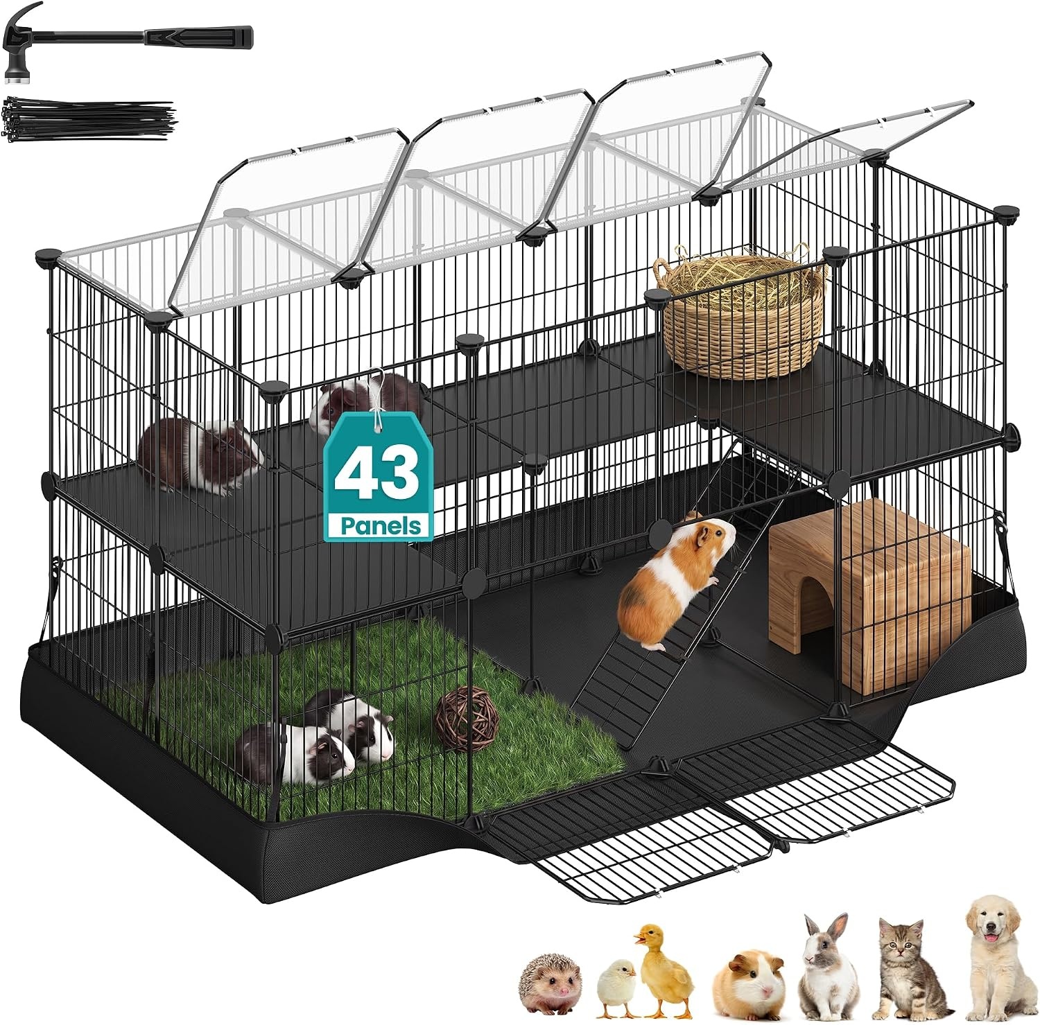 image:imageSONGMICS Pet Playpen 2Tier Steel Pen with RoofInk Black