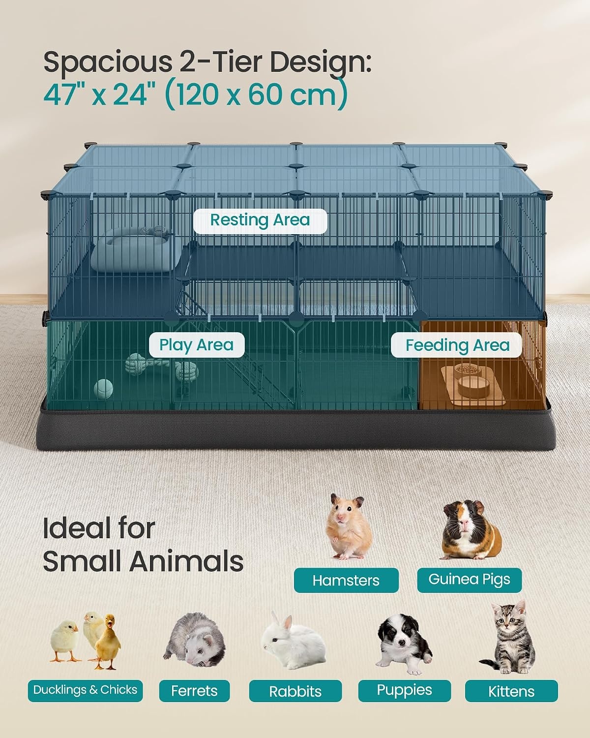 image:imageSONGMICS Pet Playpen 2Tier Steel Pen with RoofInk Black