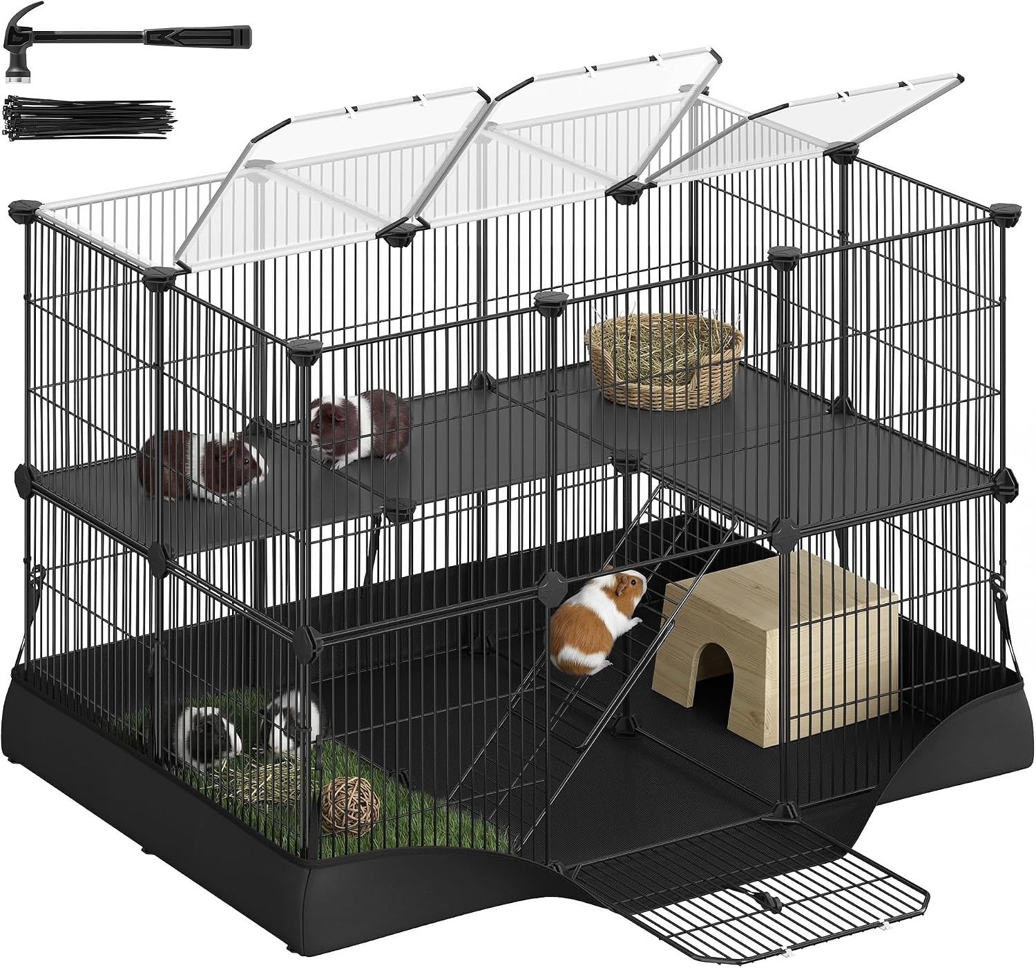image:imageSONGMICS Pet Playpen 2Tier Steel Pen with RoofInk Black