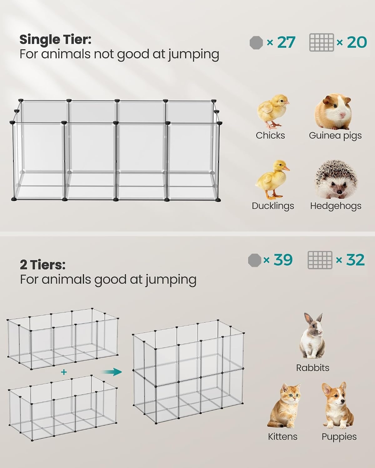 image:imageSONGMICS Pet Playpen 2Tier Steel Pen with RoofWhite