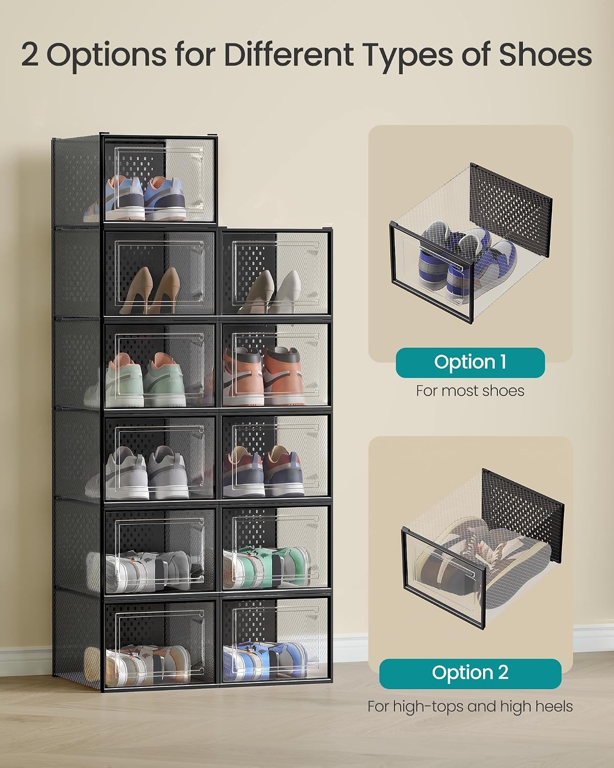 image:imageSONGMICS Shoe Boxes Clear Plastic Sneaker Box Pack of 15Transparent Black