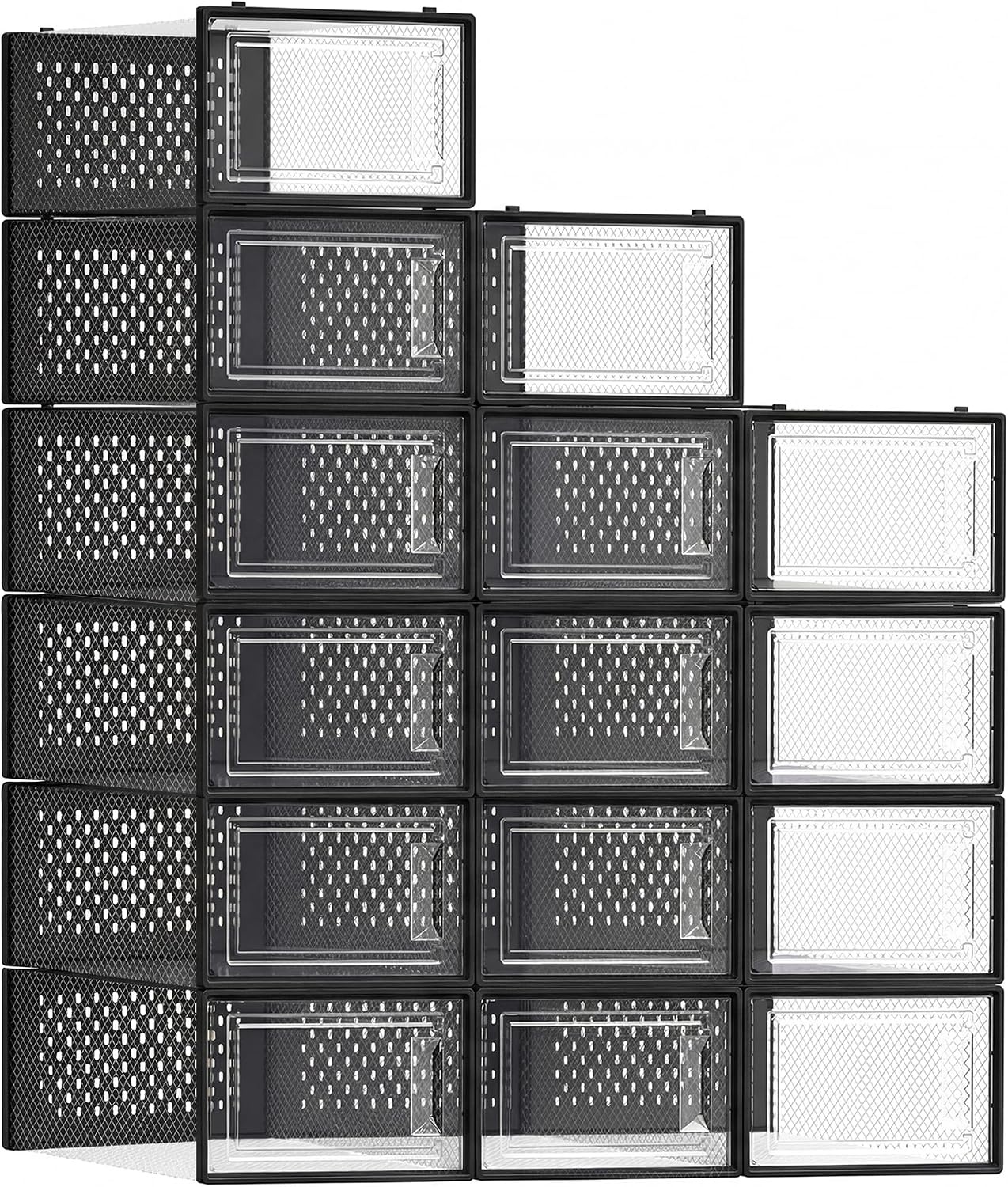 image:imageSONGMICS Shoe Boxes Clear Plastic Sneaker Box Pack of 15Transparent Black