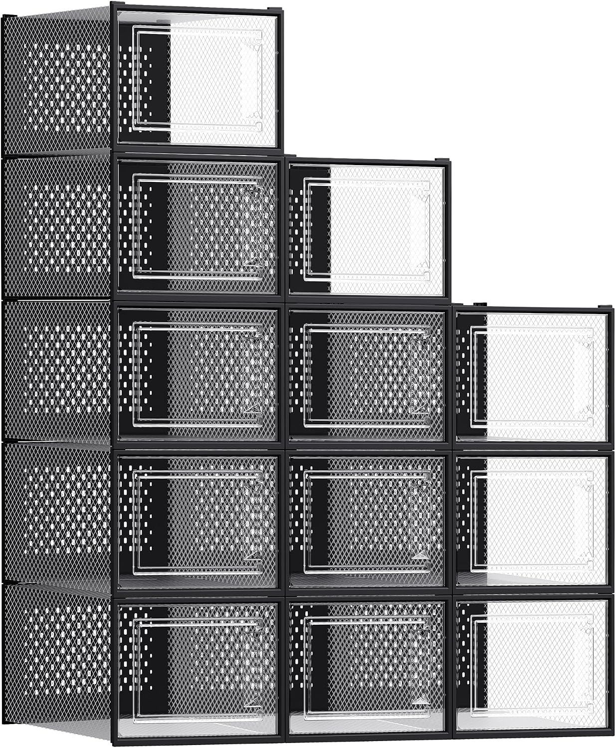 image:imageSONGMICS Shoe Boxes Clear Plastic Sneaker Box Pack of 15Transparent Black