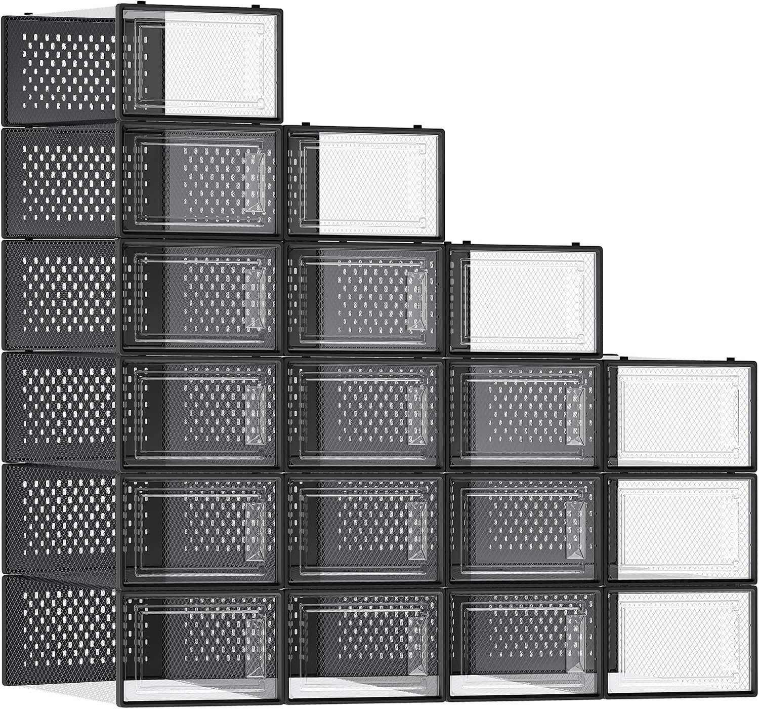 image:imageSONGMICS Shoe Boxes Clear Plastic Sneaker Box Pack of 15Transparent Black