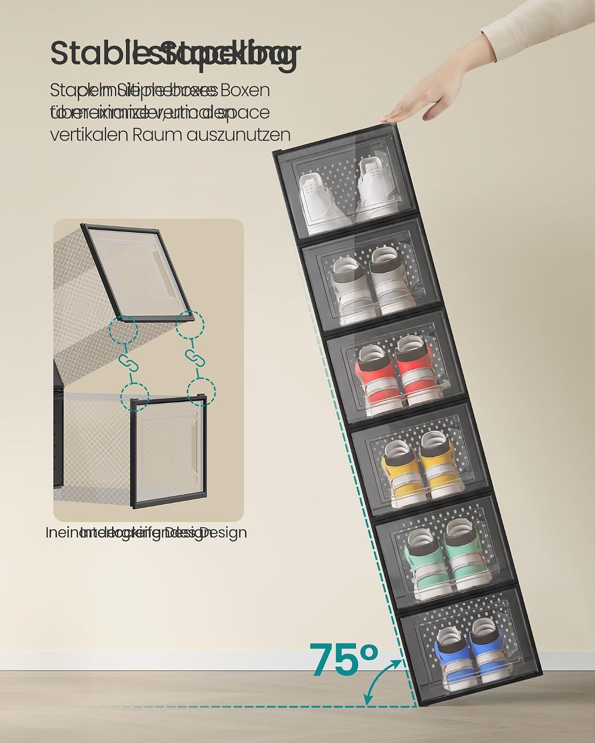 image:imageSONGMICS Shoe Boxes Clear Plastic Sneaker Box Pack of 15Transparent Black