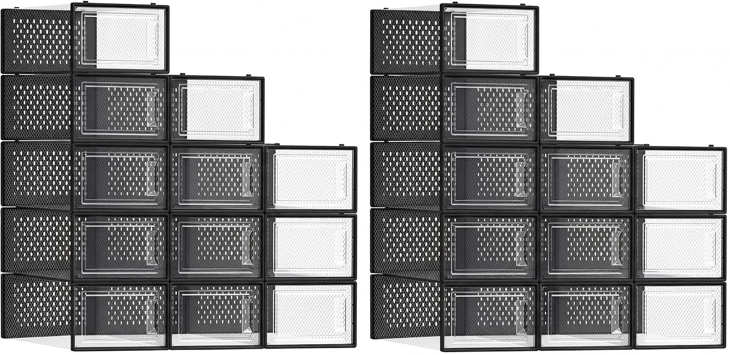 image:imageSONGMICS Shoe Boxes Clear Plastic Sneaker Box Pack of 15Transparent Black