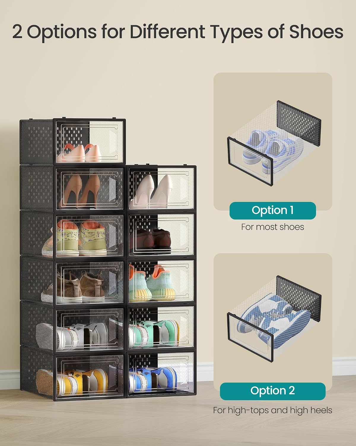 image:imageSONGMICS Shoe Boxes Clear Plastic Sneaker Box Pack of 15Transparent Black