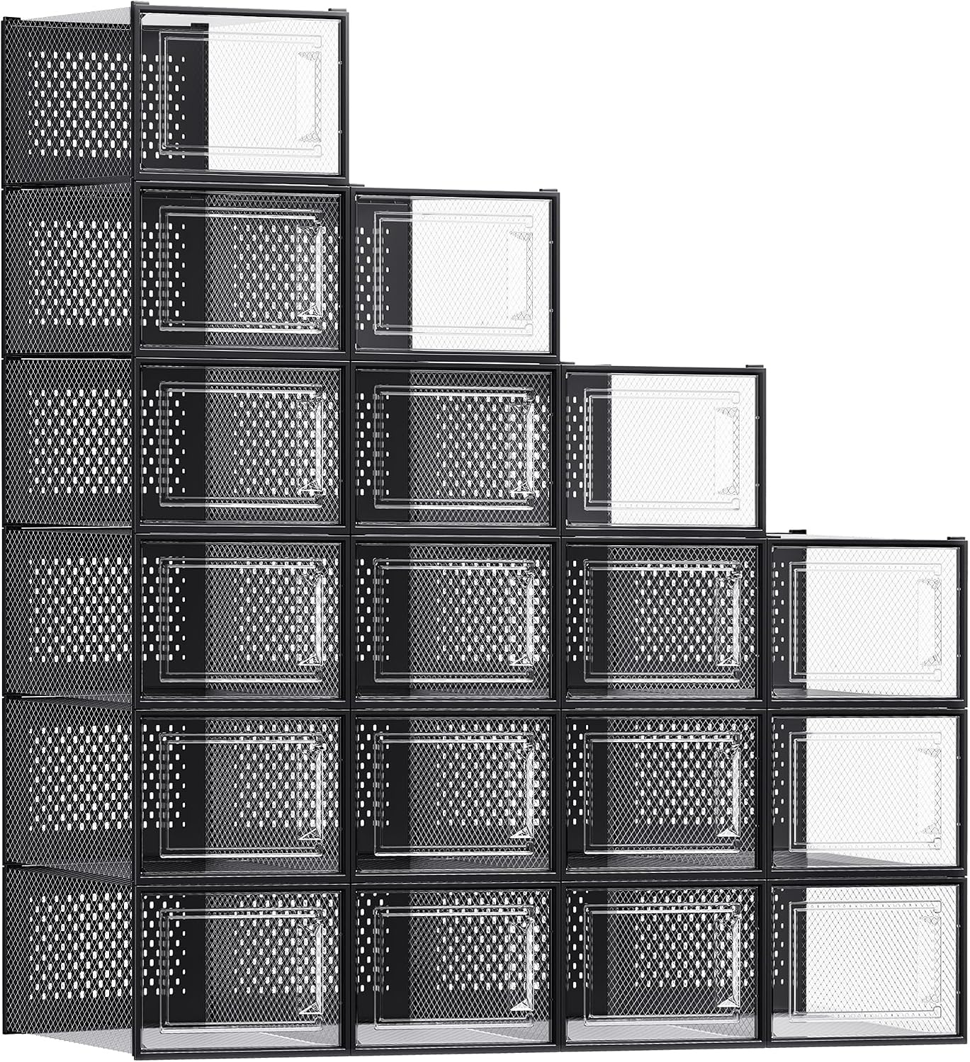 image:imageSONGMICS Shoe Boxes Clear Plastic Sneaker Box Pack of 15Transparent Black