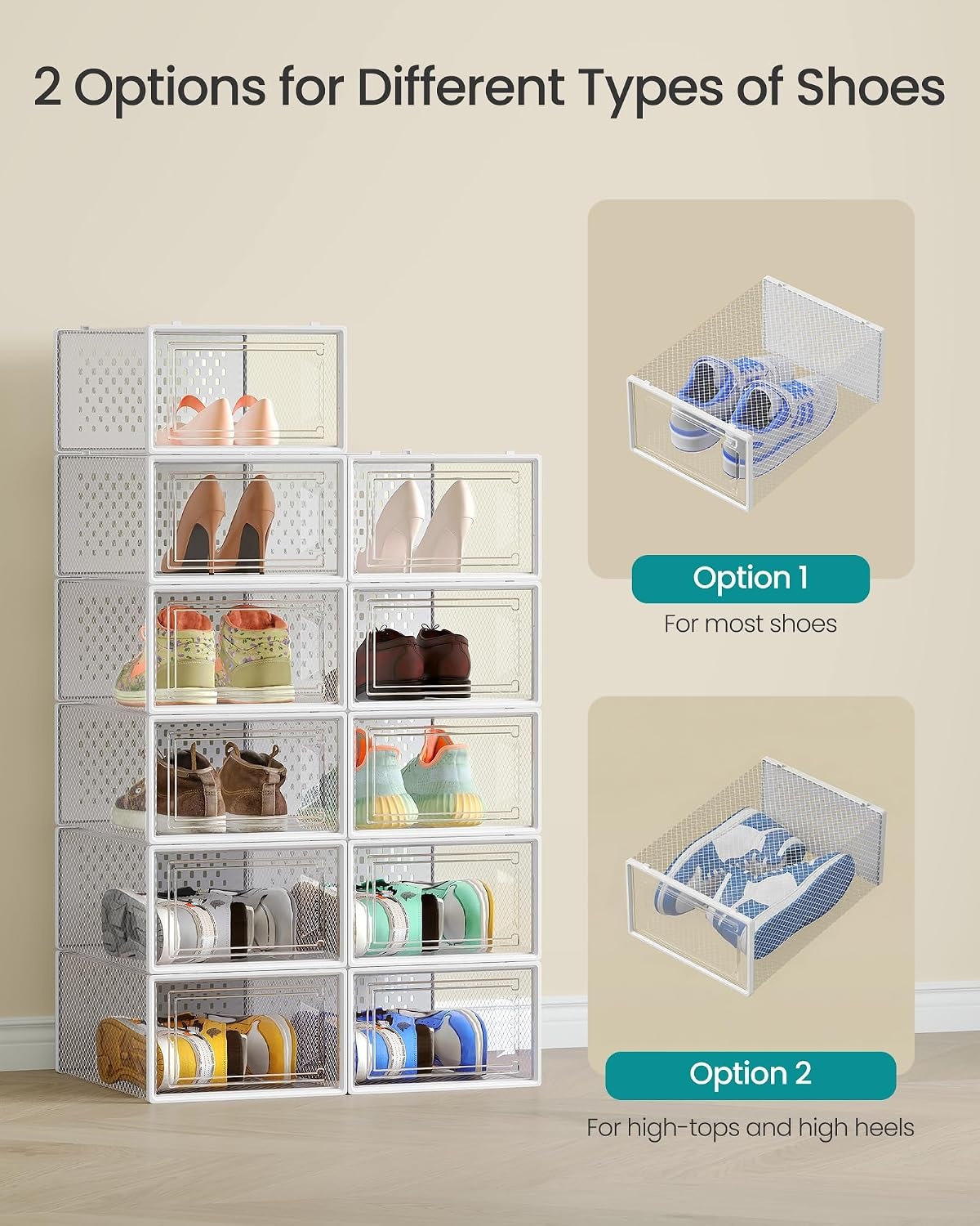 image:imageSONGMICS Shoe Boxes Clear Plastic Sneaker Box Pack of 15Transparent White